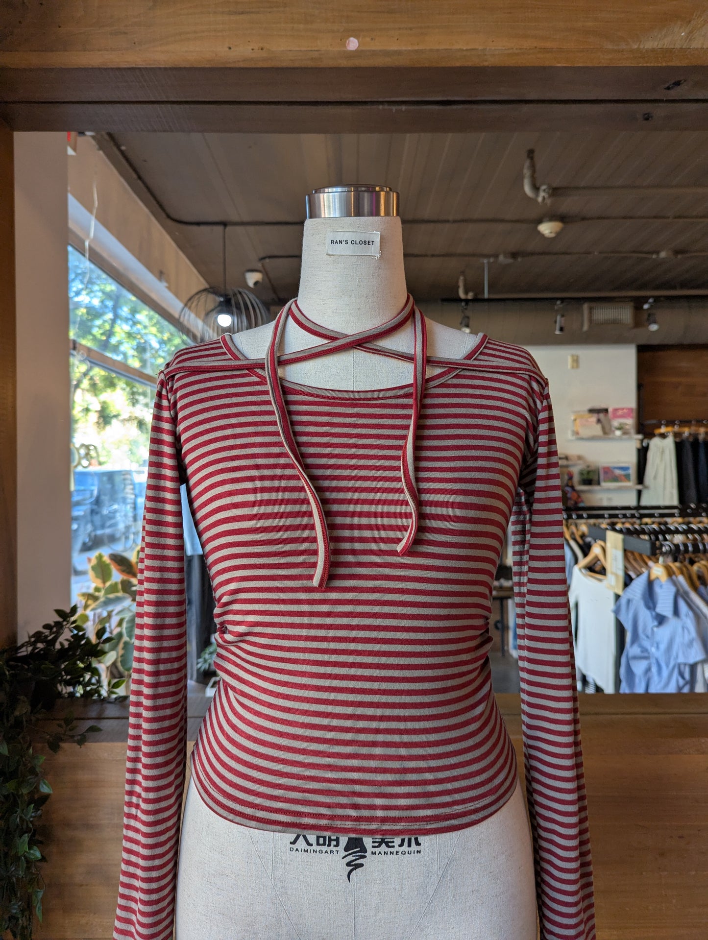 Striped long sleeve with string detail