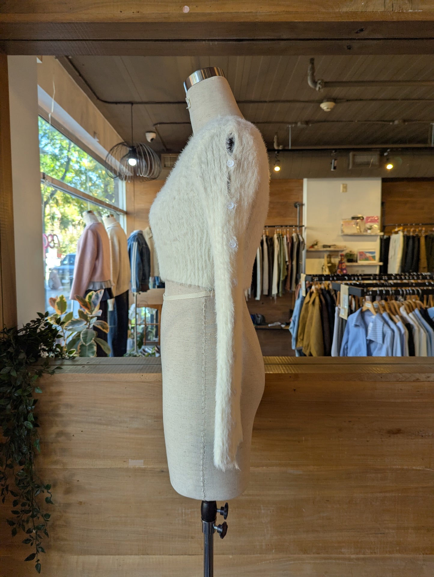 Fuzzy Button Sleeve Sweater