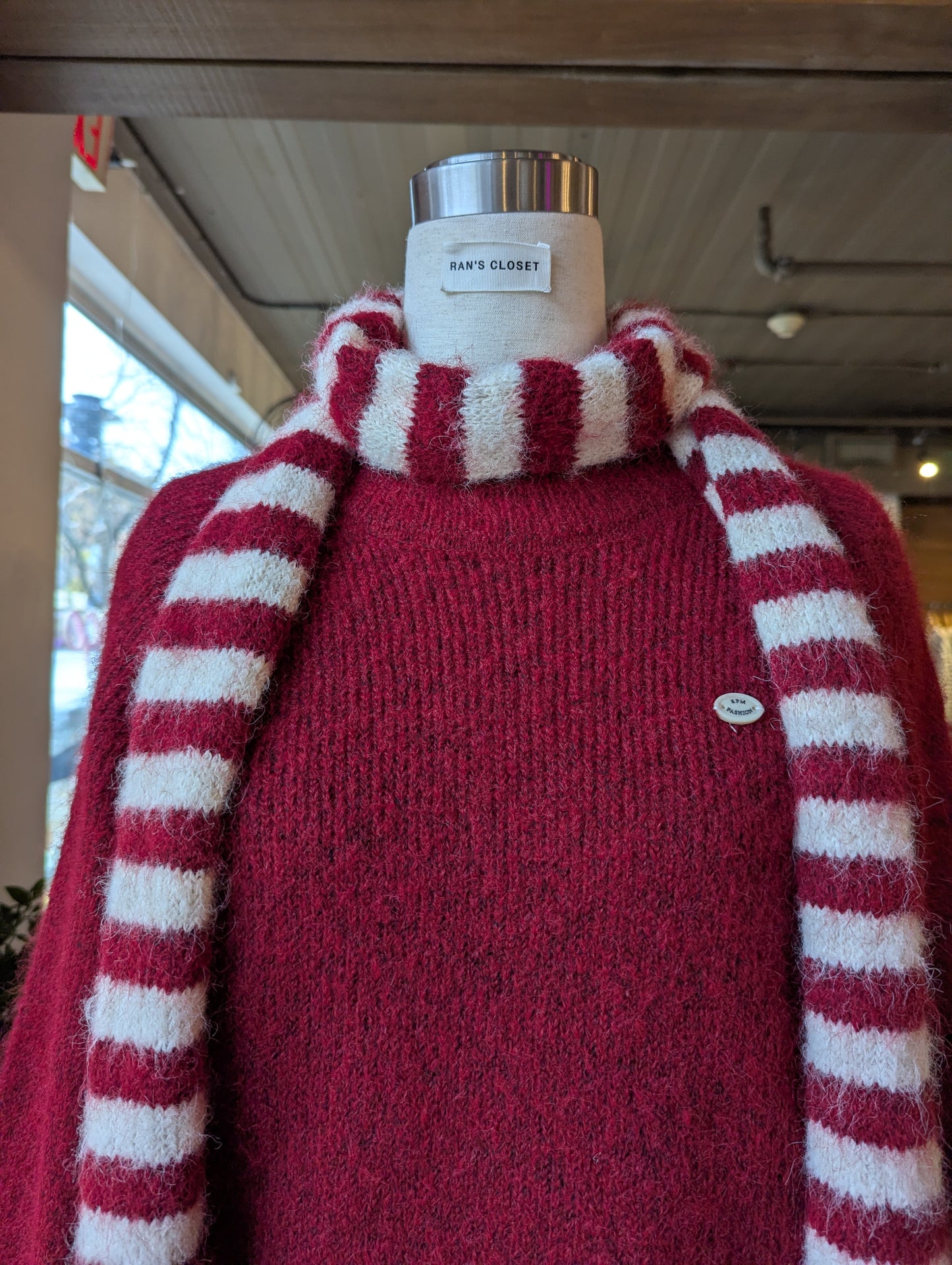 Sweater with Striped Scarf Set