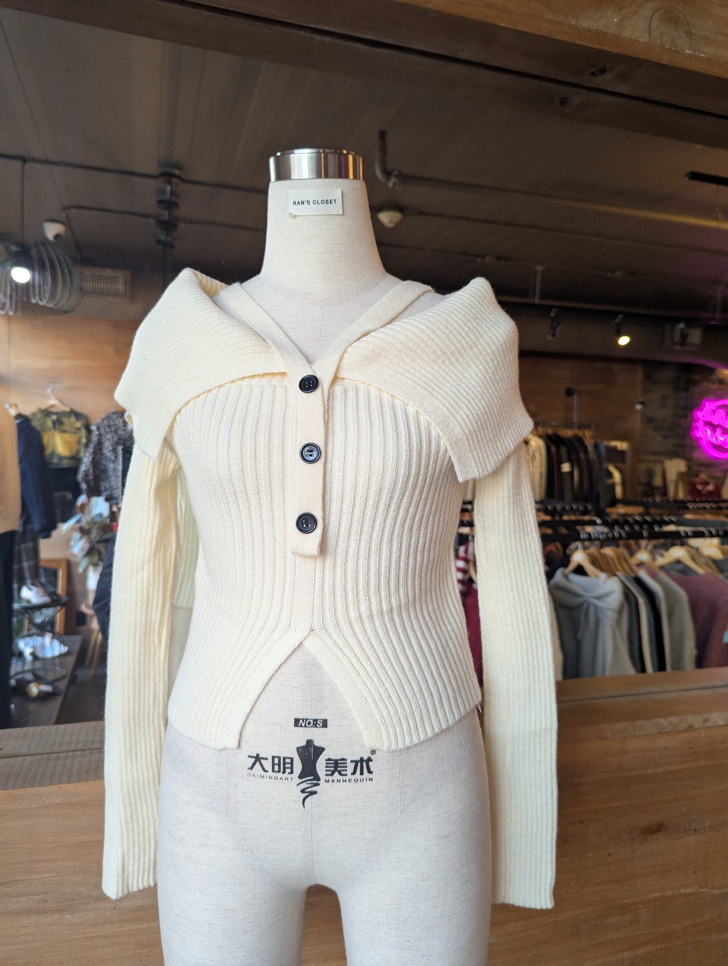 Off Shoulder Sweater with Buttons