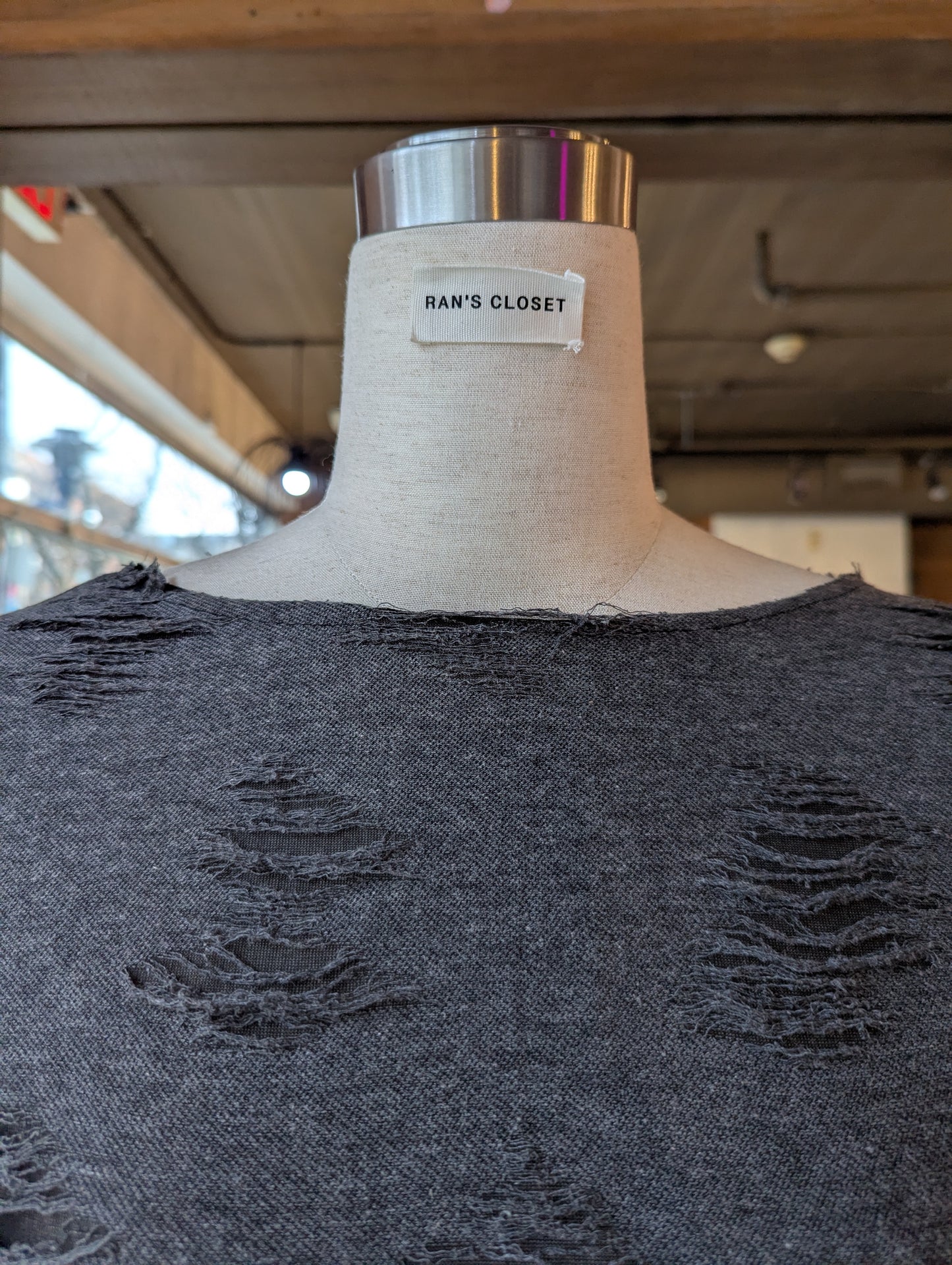 Distressed Boat Neck Long Sleeve