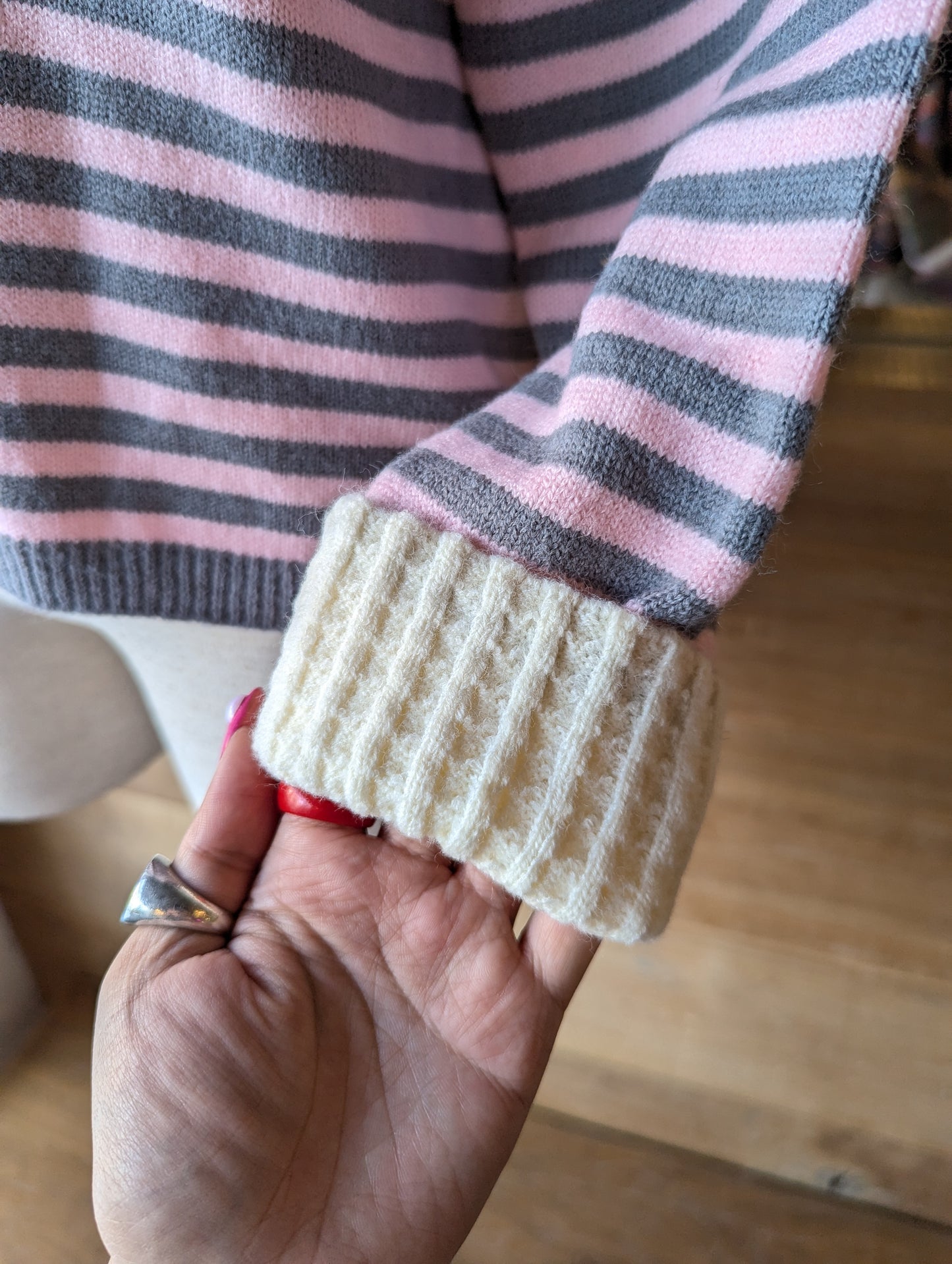 Striped Button Up Cardigan with Cable Knit Detailing