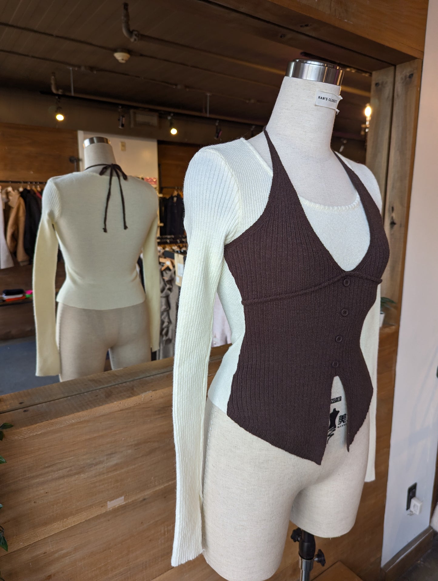 Knit Top with Halter Overlay