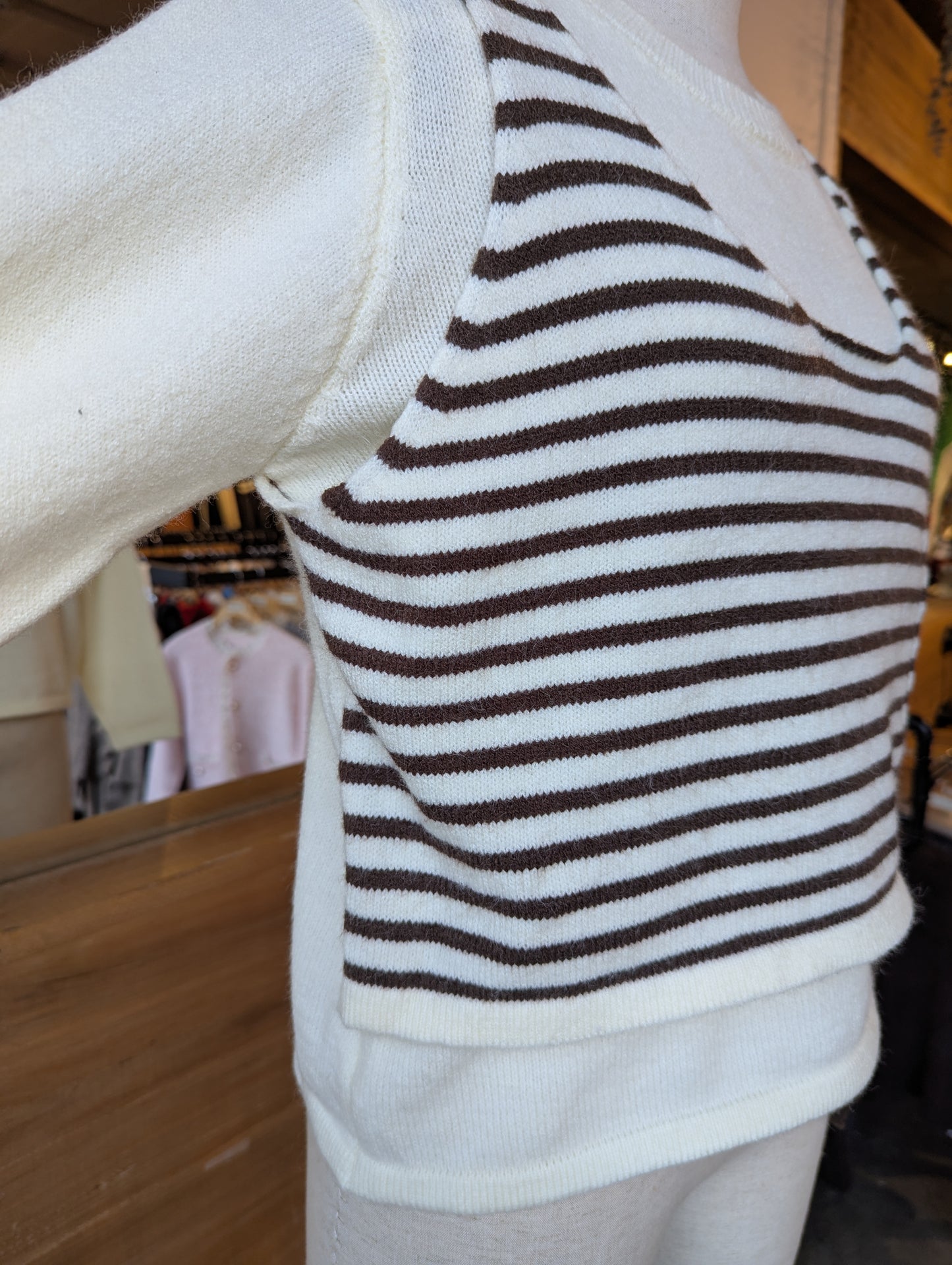 White Sweater with Rouched Striped overlay