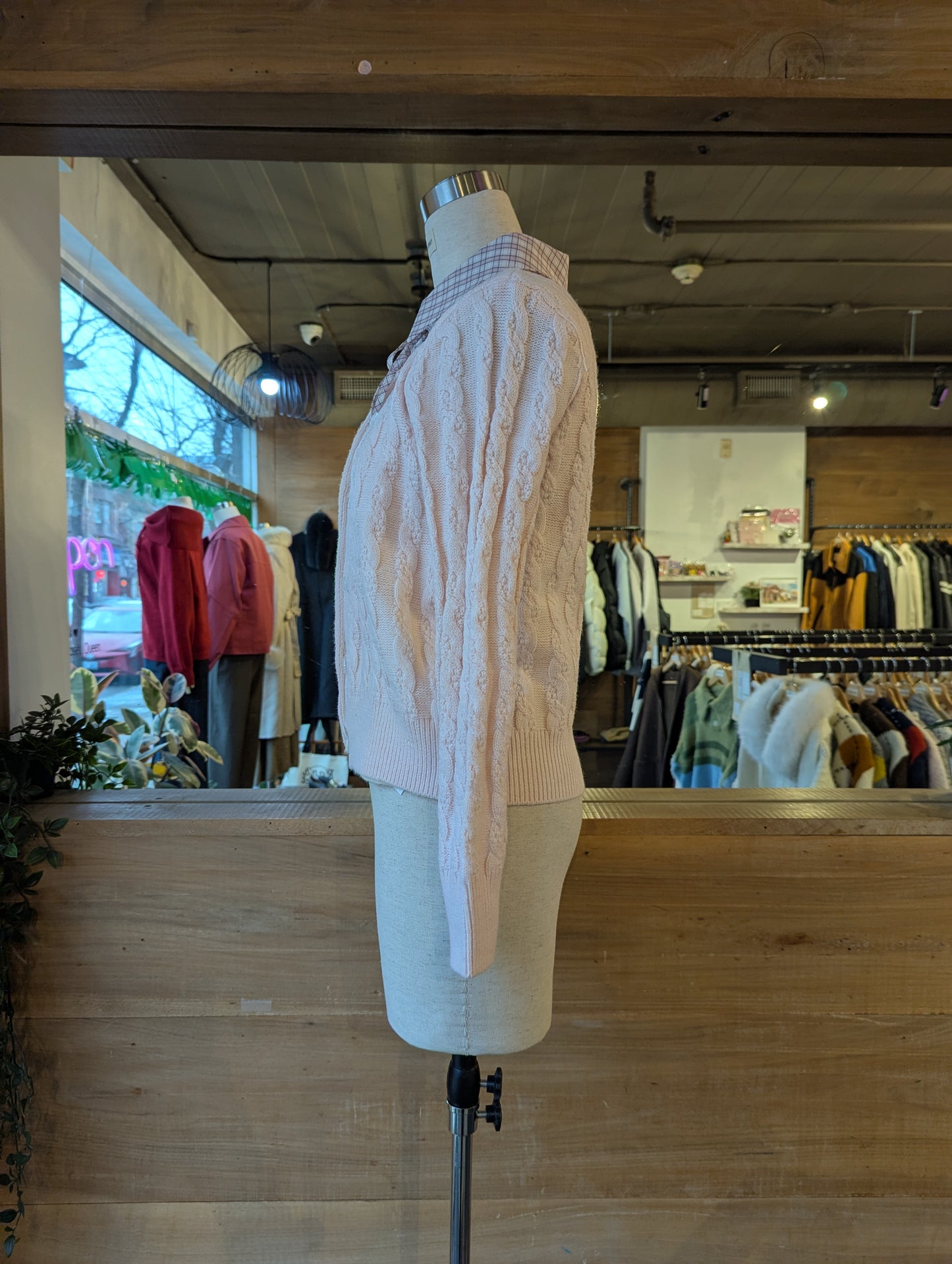 Cardigan with Removable Plaid Collar