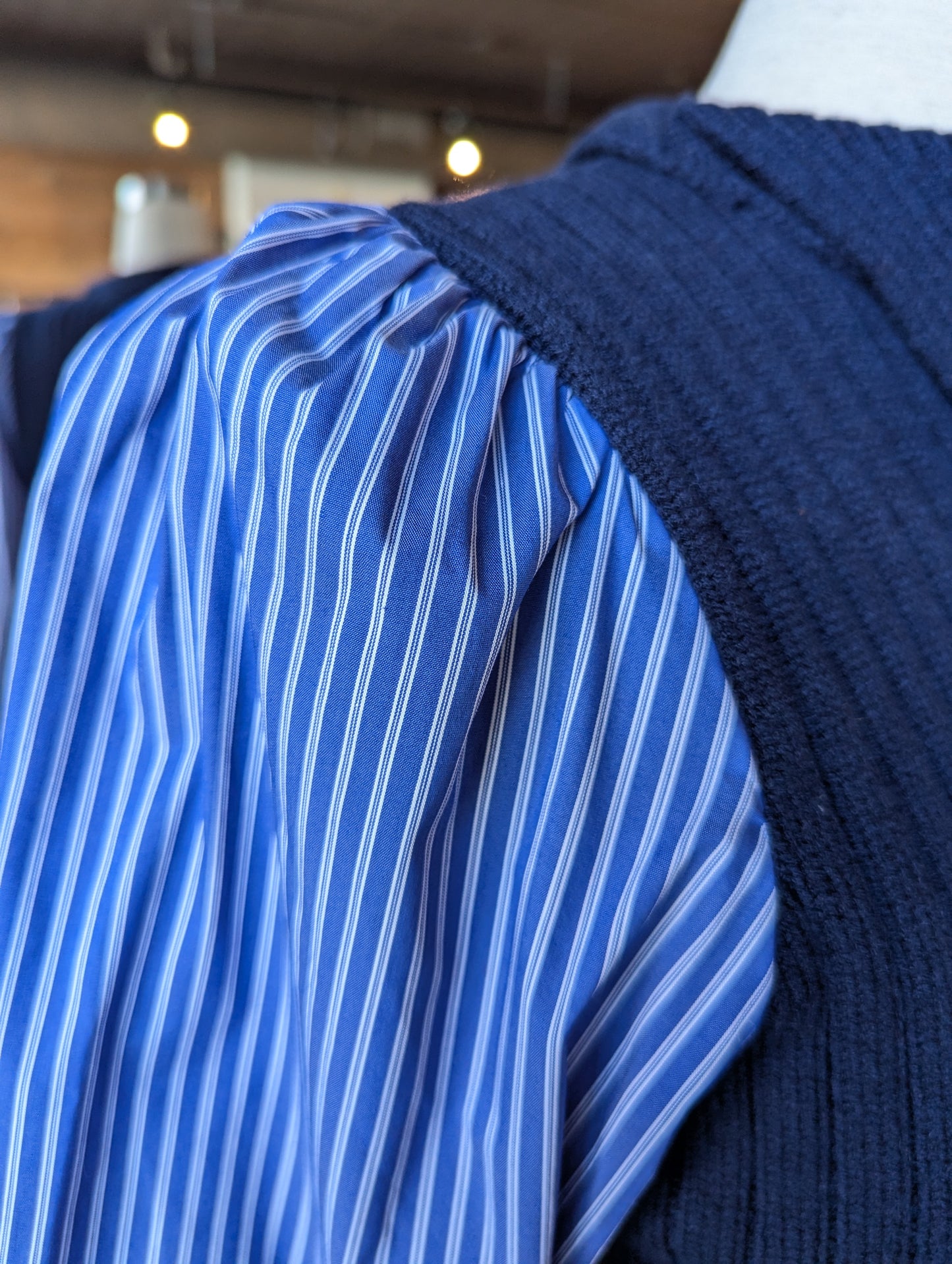 Fold Over Collar Knit with Pinstripe Sleeves