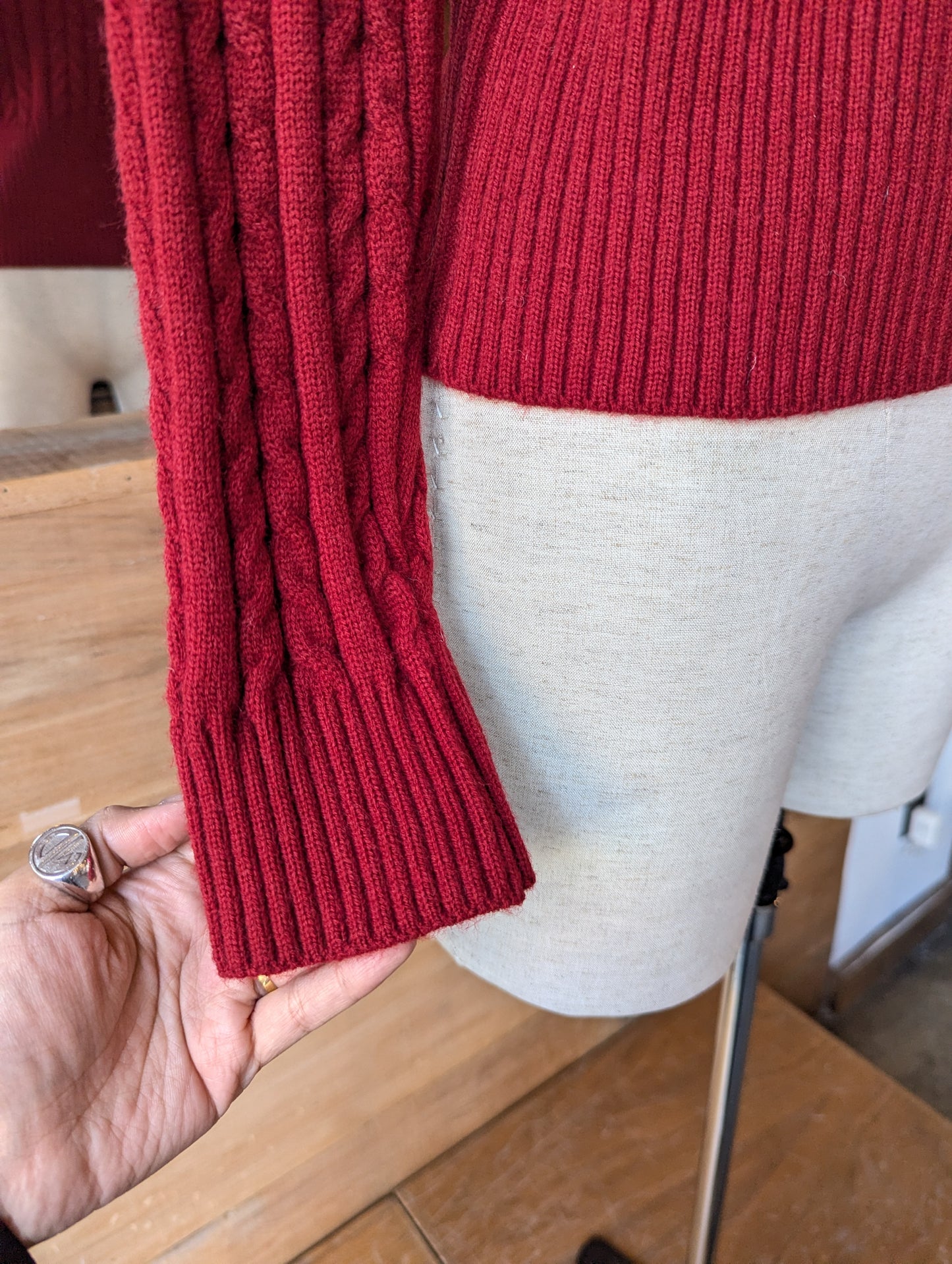 Fur trim Cable knit sweater
