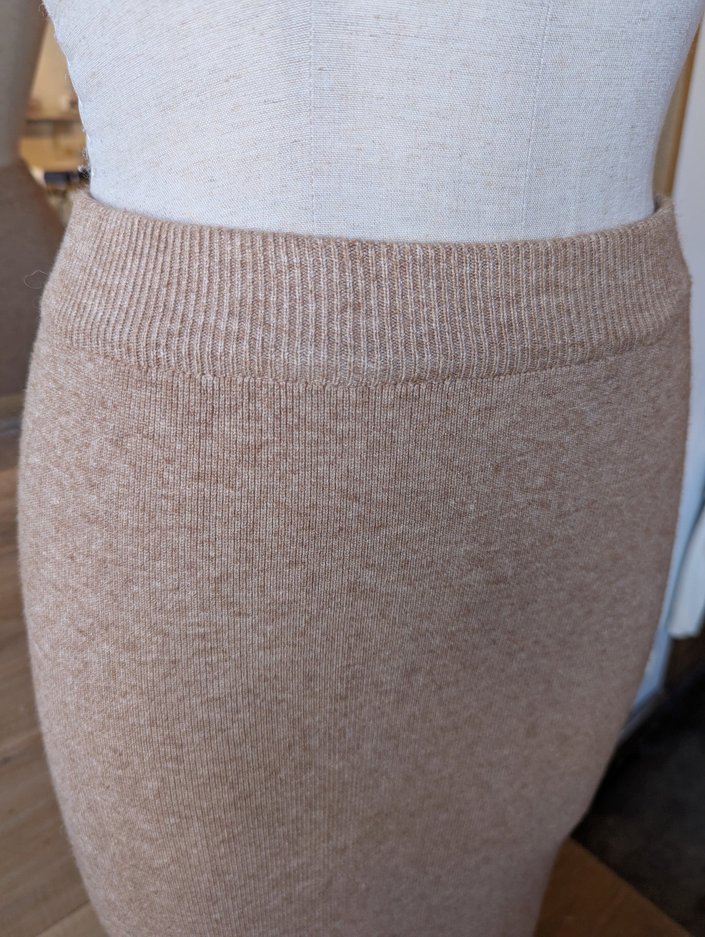 Front Ruffle Slit Knit Maxi Skirt