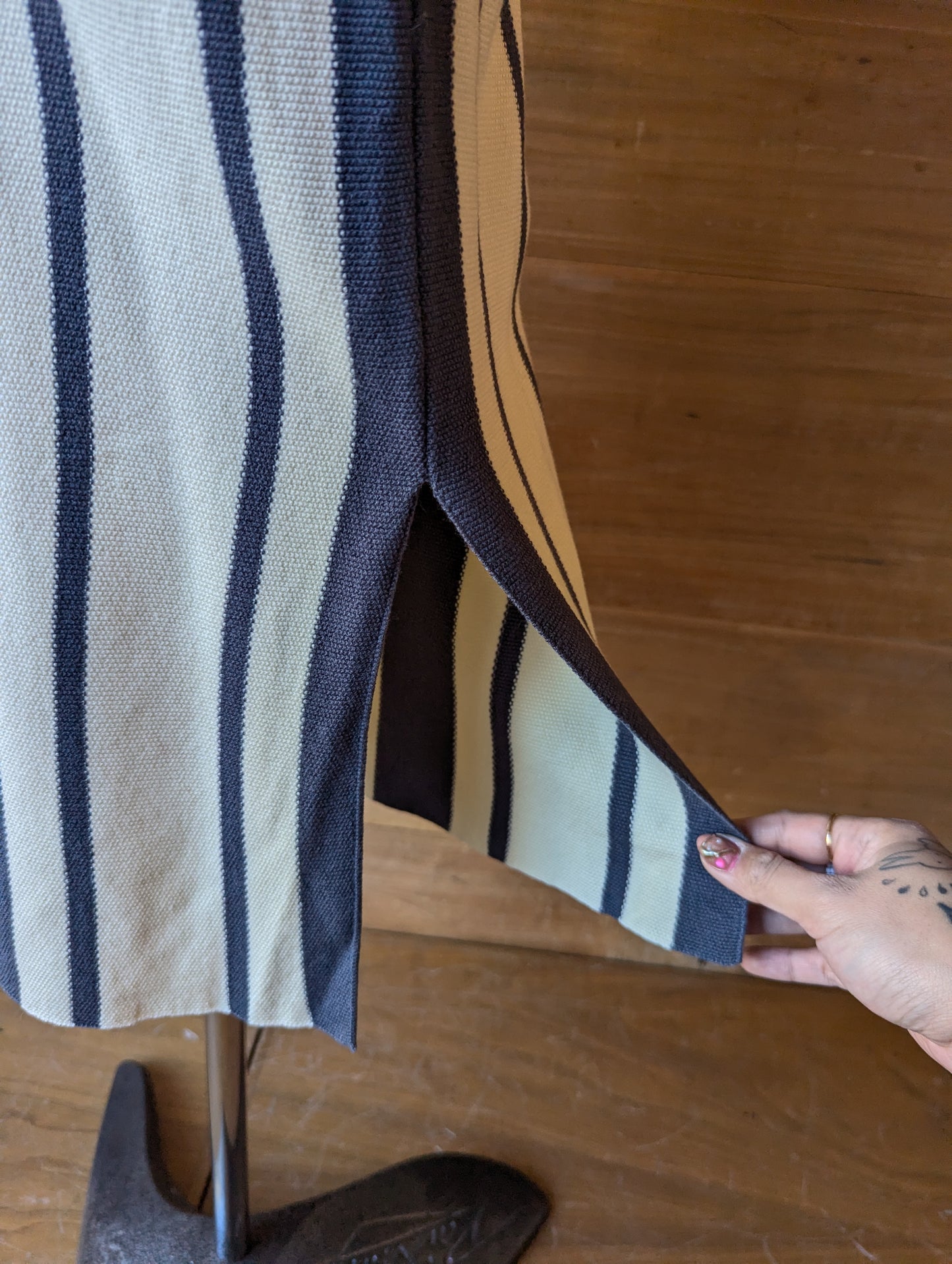 Vertical Stripe Skirt with Side Slit