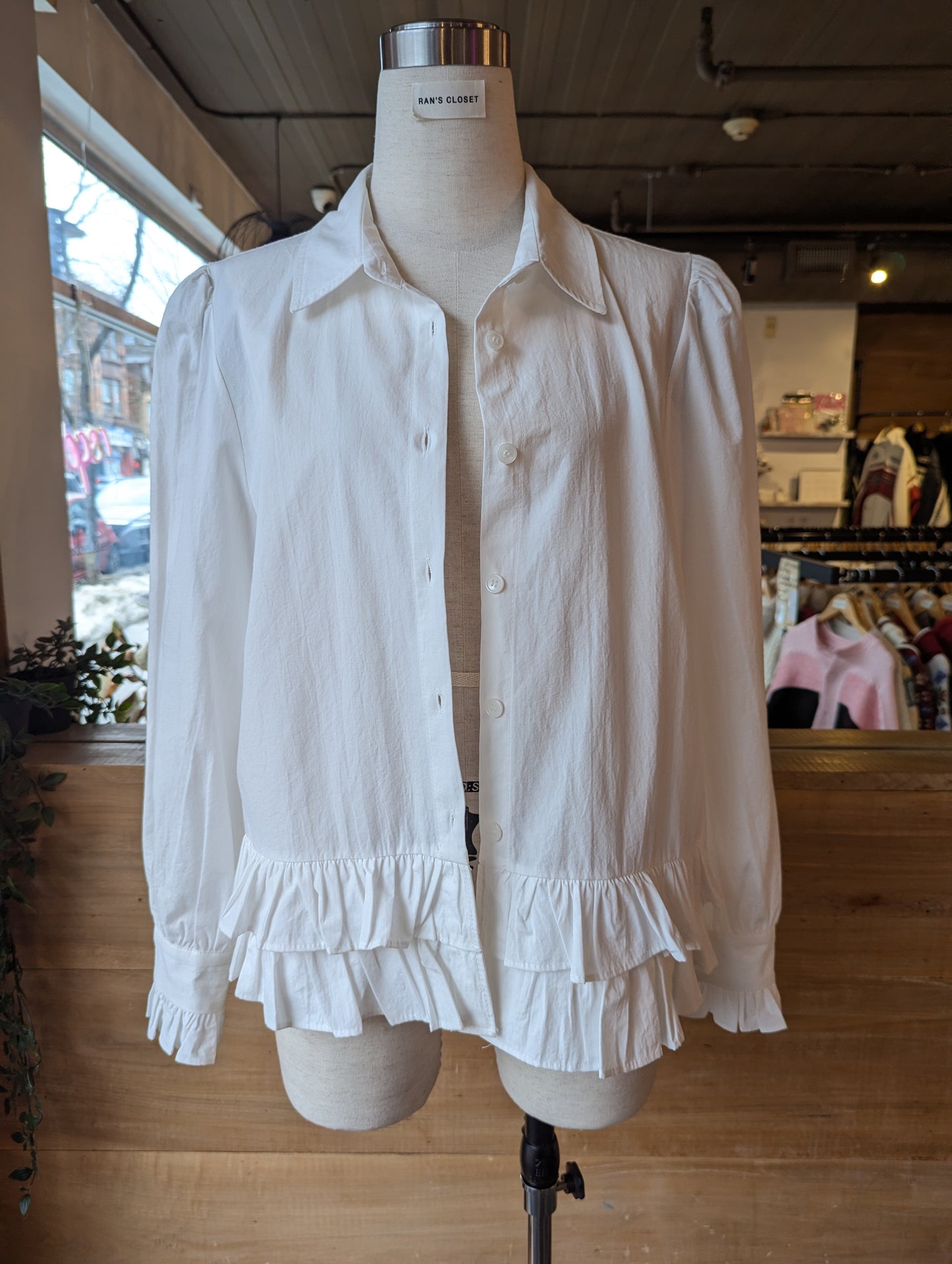 Double Layer Ruffle Trim Button Up