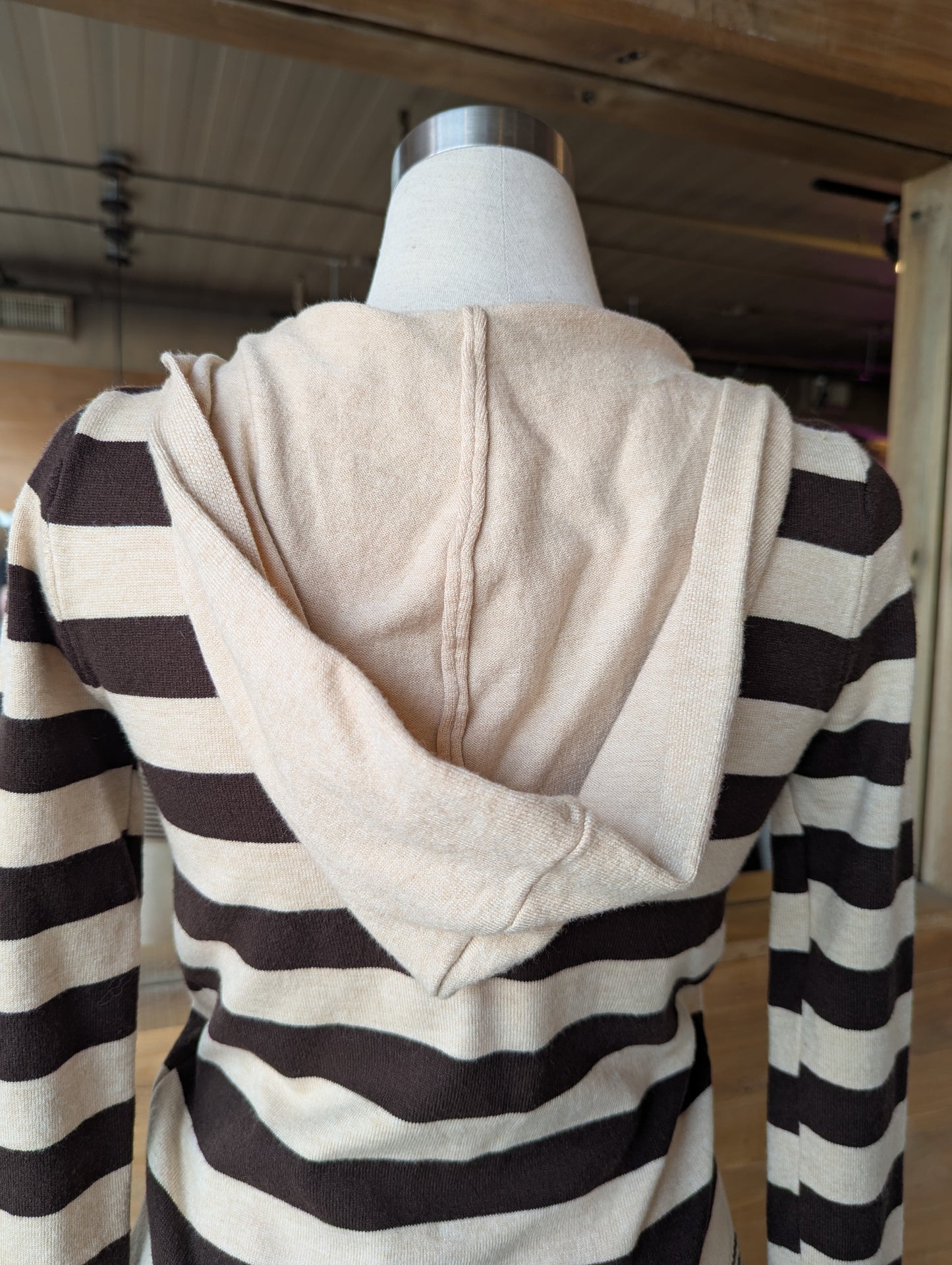 Hooded Contrast Stripe Henley Sweater