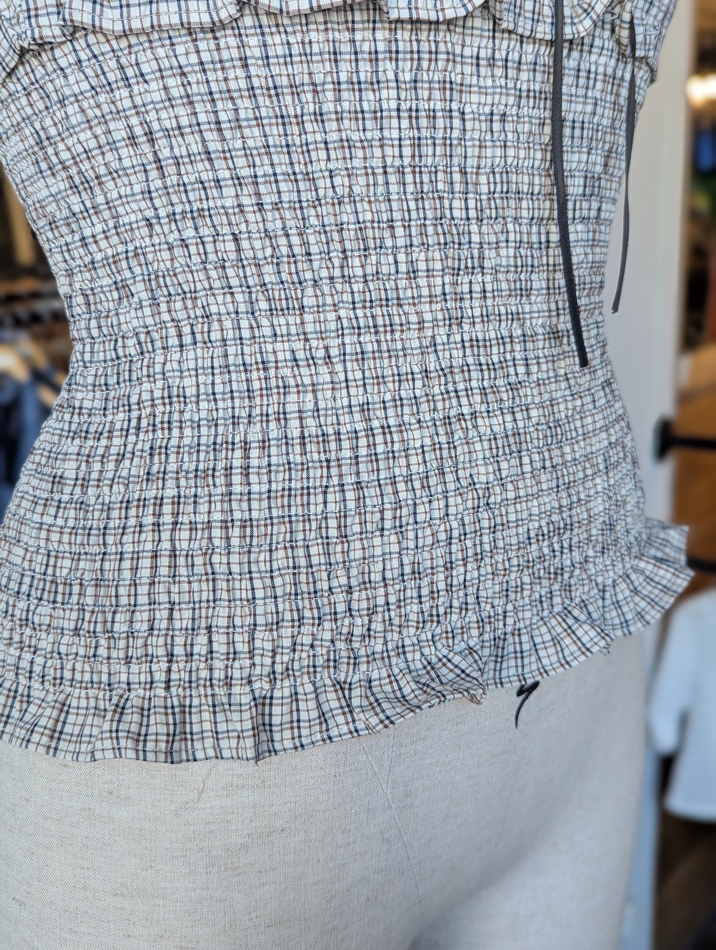 Park Picnic Smocked Check Ruffle Top