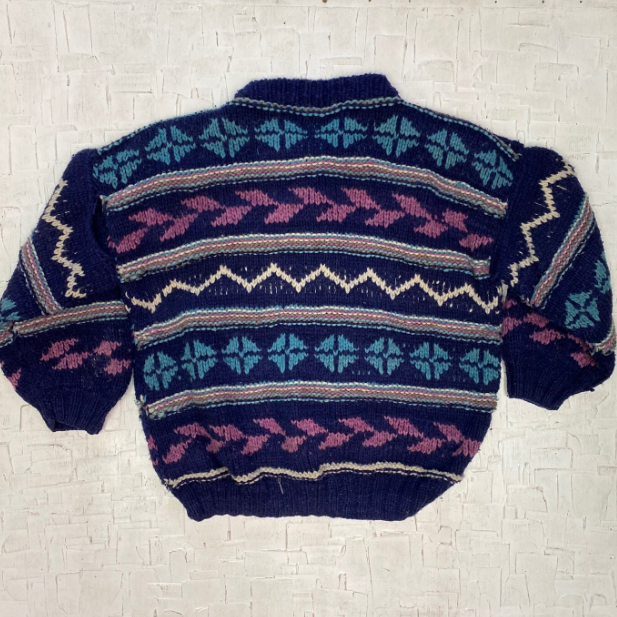 Vintage Knit Wool Button Up Cardigan Hand Made In Ecuador