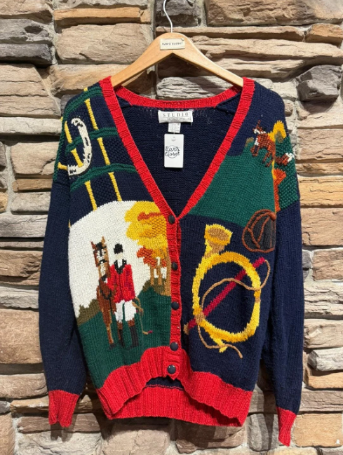 Vintage Studio by Michelle Stuart Knit Cardigan with Equestrian Design