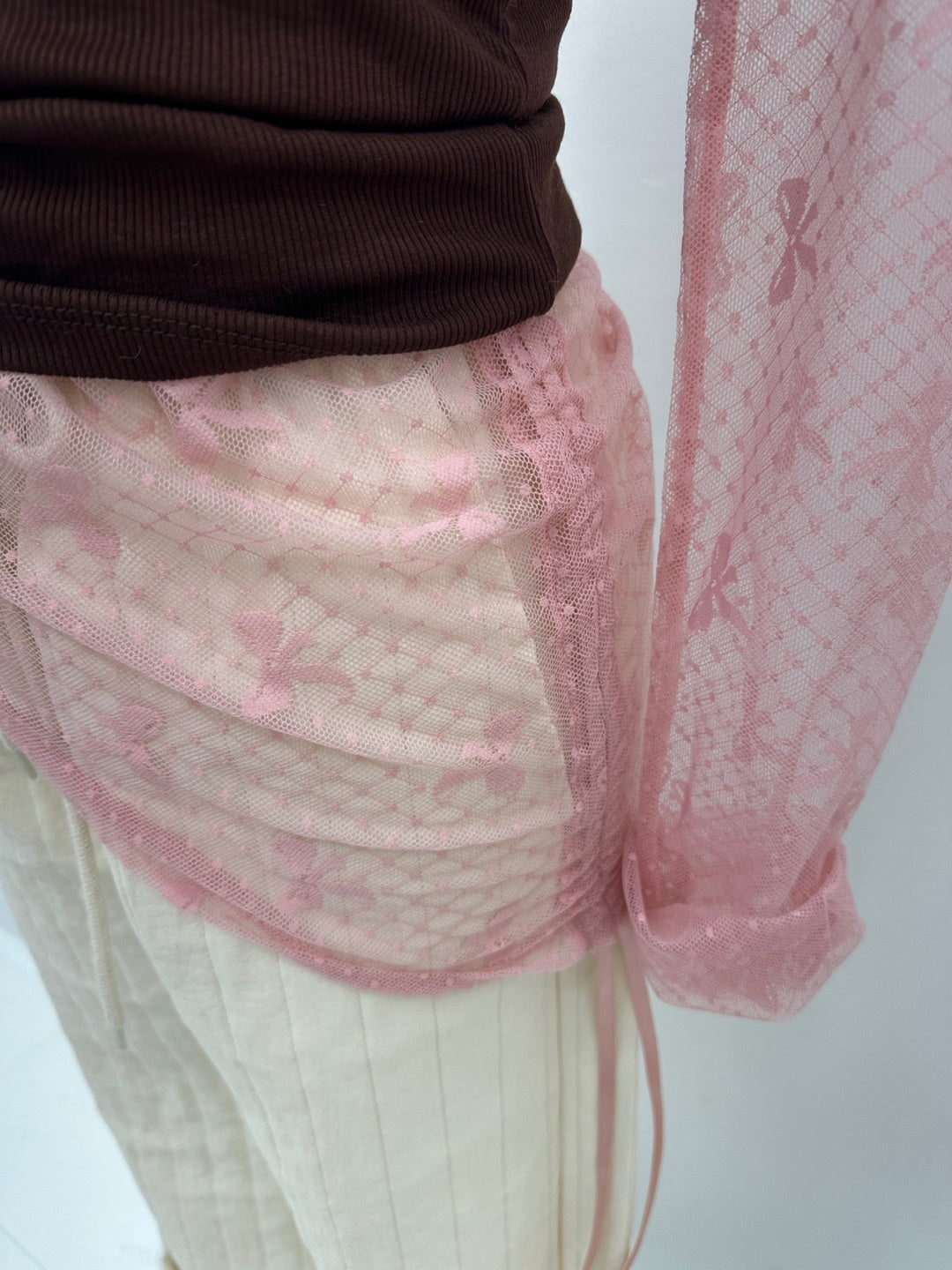 Ribbon mesh string blouse