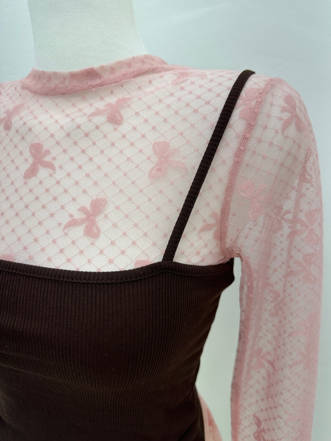 Ribbon mesh string blouse