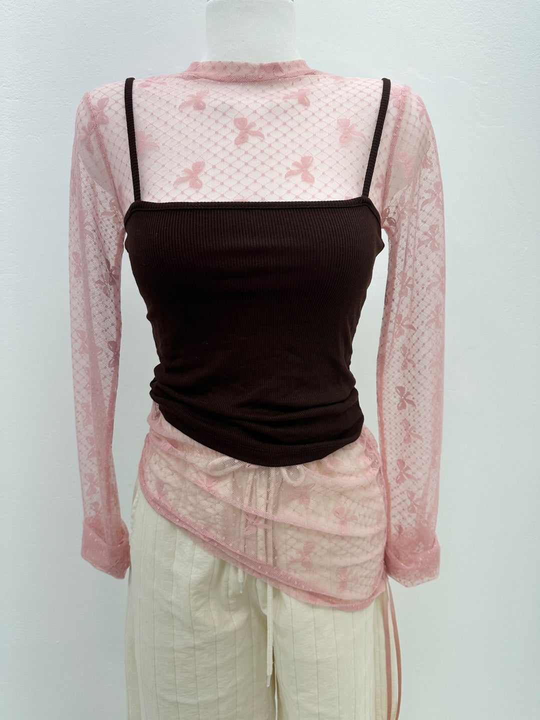 Ribbon mesh string blouse