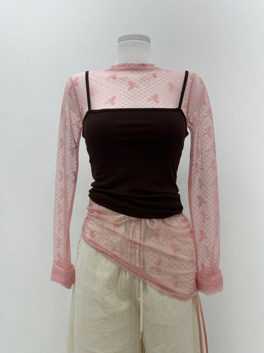 Ribbon mesh string blouse