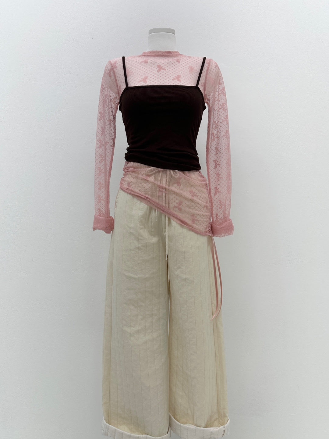 Ribbon mesh string blouse