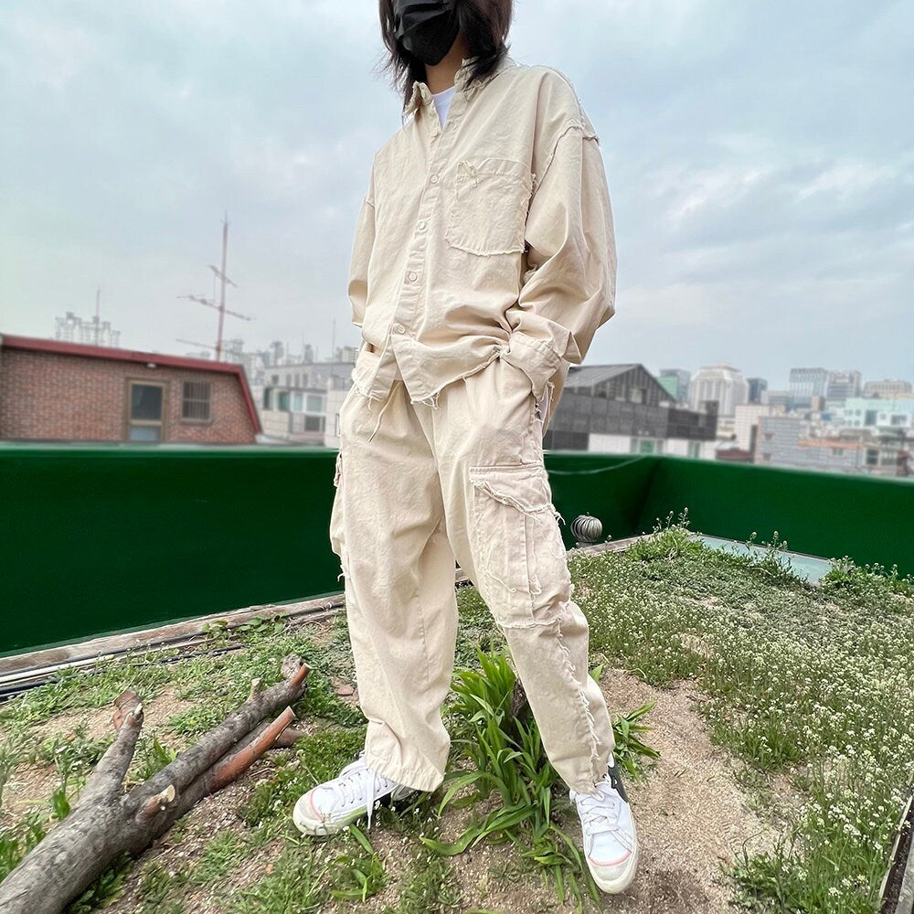 Nine Nuts by Nissy Distressed Oversized Shirt and Parachute Pant Matching Set | Korean Menswear | Made in Korea | Streetwear | Matching Set