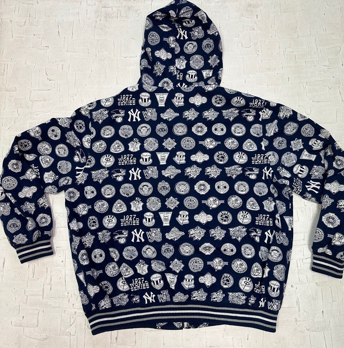 New York Yankees Allover Print World Series Zip-Up Hooded Sweatshirt | Baseball Sweatshirt | MLB | Baseball | Men's Size XL | SKU: M-3116