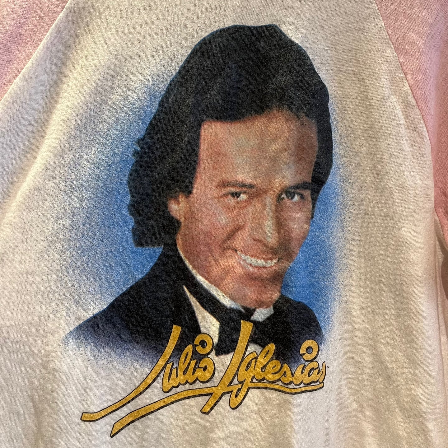 Vintage Julio Iglesias Pink and White Long Sleeve Shirt