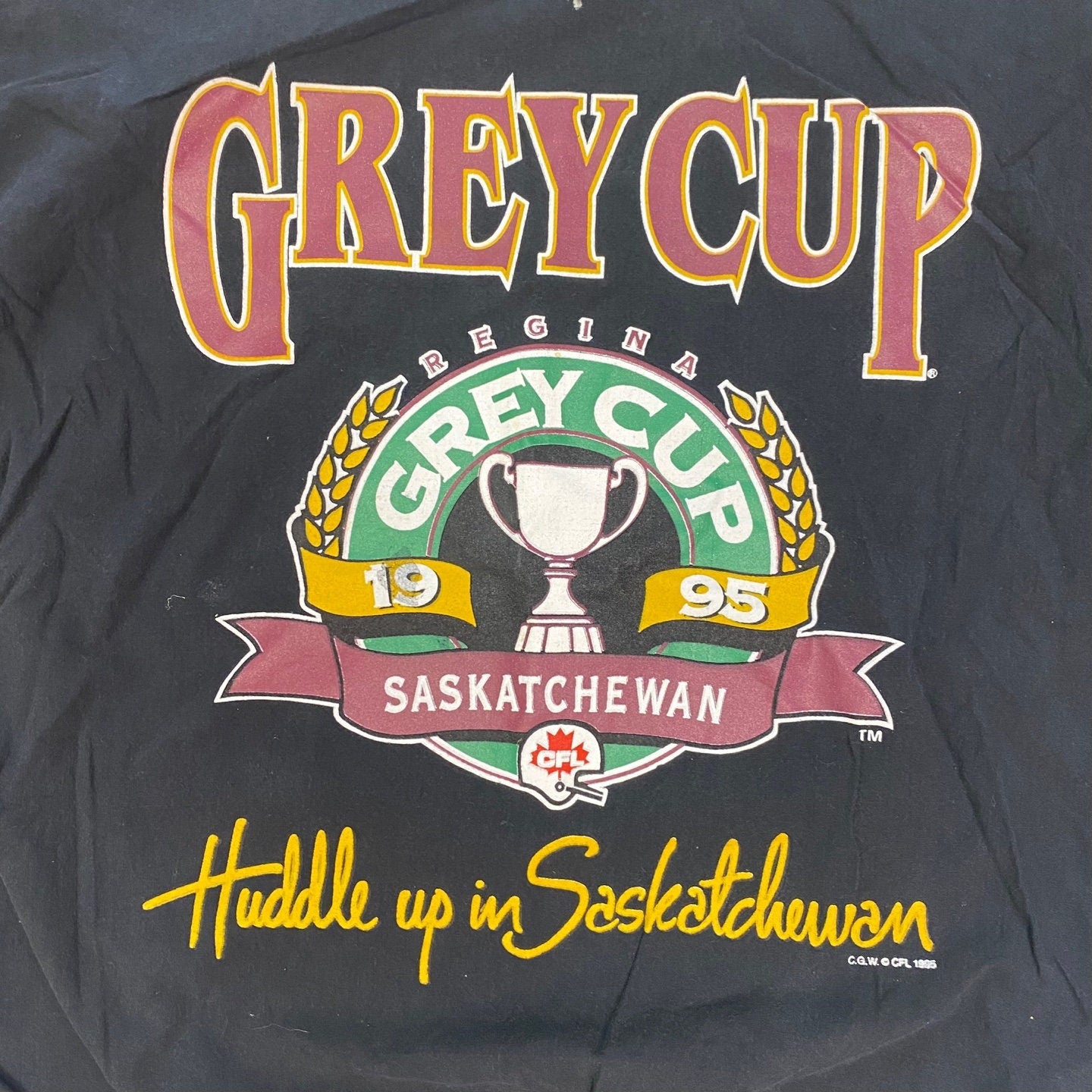 1995 Vintage CFL Regina Grey Cup "Huddle Up In Saskatchewan" | Vintage Pullover | Black Sweatshirt | Canadian Football League | M-3108