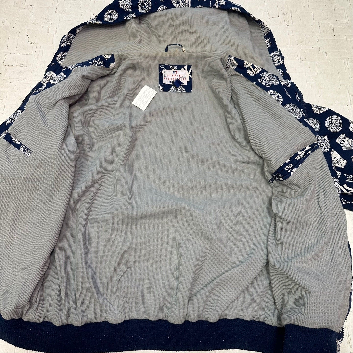 New York Yankees Allover Print World Series Zip-Up Hooded Sweatshirt | Baseball Sweatshirt | MLB | Baseball | Men's Size XL | SKU: M-3116