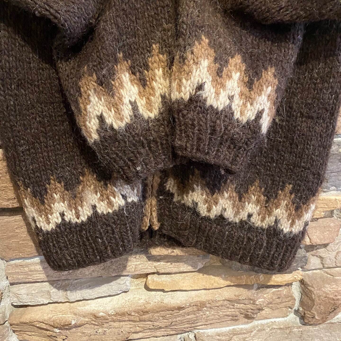 Vintage Hand Knit David Grains Wool Zip Sweater | Vintage Sweater | Virgin Wool | Iceland Lopi | Brown Pattern | Size M | SKU: STQ-3283