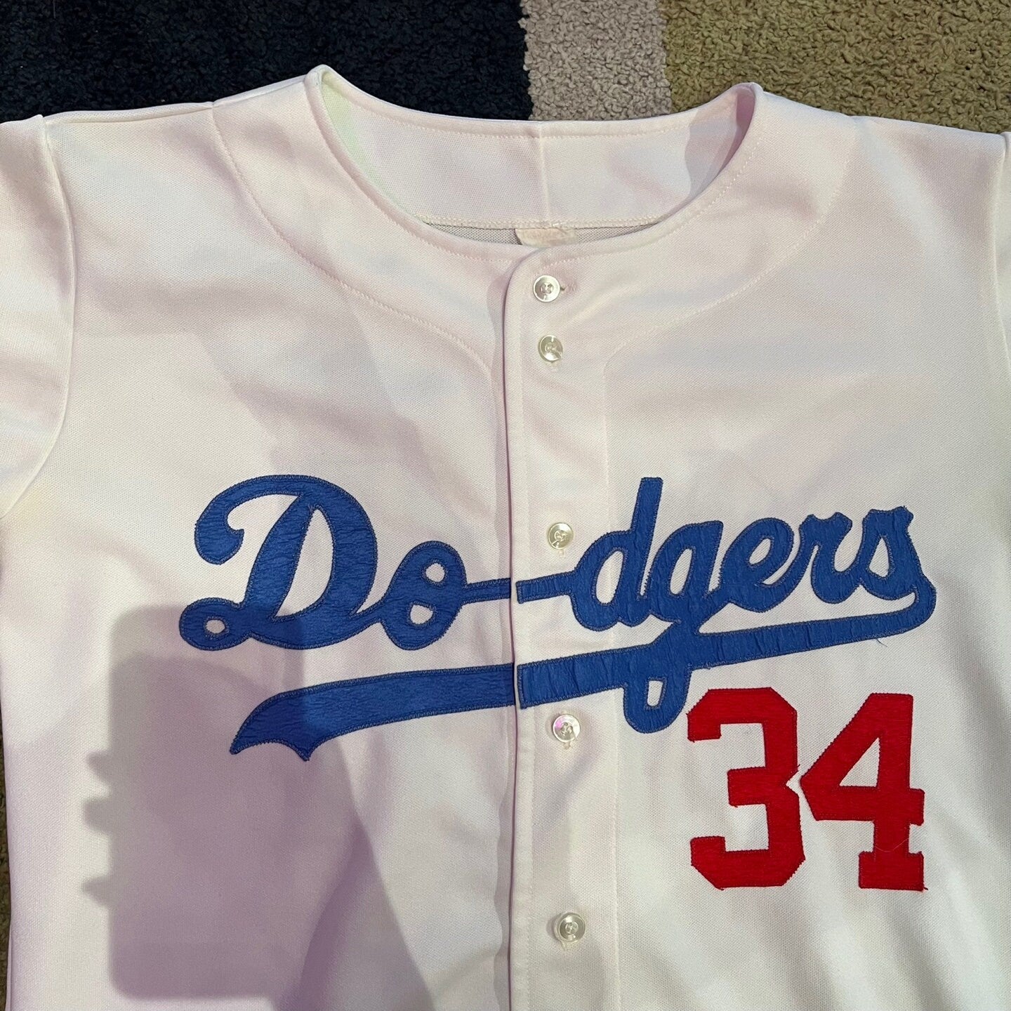 Vintage Los Angeles Dodgers #34 Fernando Valenzuela Button Up Baseball Jersey | Vintage Baseball Shirt | MLB Jersey | SKU: STQ-3293