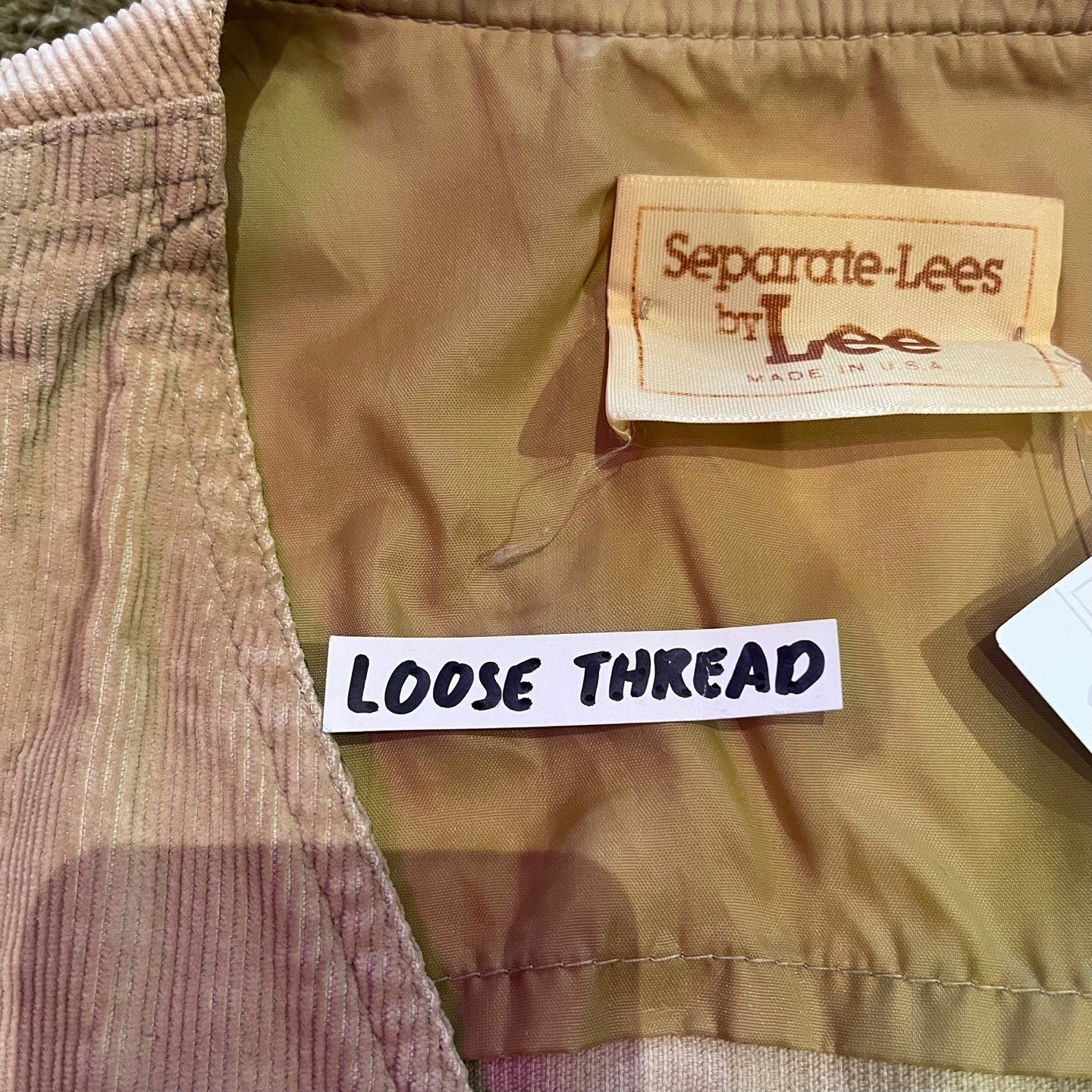 Vintage Separate-Lees by Lee Corduroy Tan Button Up Vest | Vintage Lee Corduroy Waistcoat | Made In USA | Adult Size M | SKU: STQ-3332