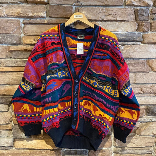 Vintage Multi-Coloured 3D Emaroo Australia Knit Cardigan | Vintage Knit Sweater | Pure Wool | Hysport | Kangaroos | Size 14 | SKU: NPQ-2012