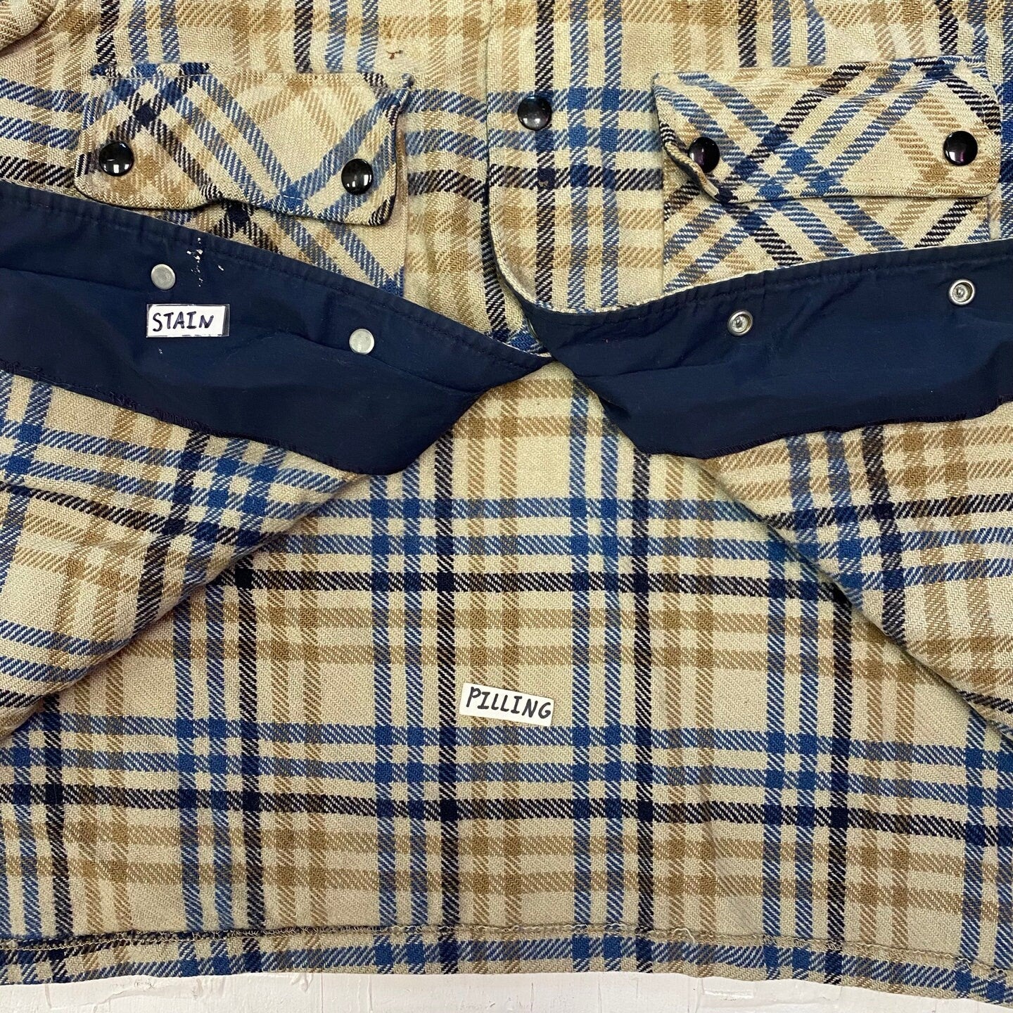 Vintage 60-70's Beige and Navy Blue Tartan Pendleton Shirt Jacket