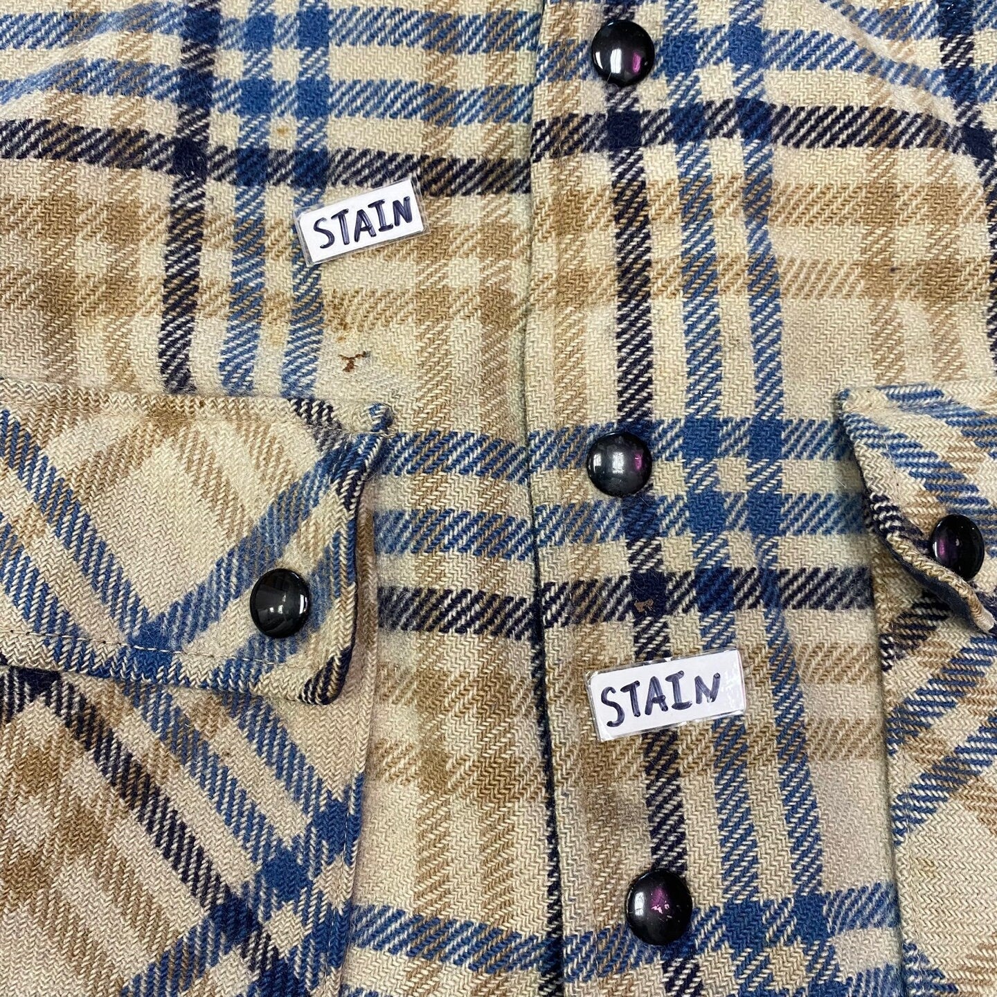 Vintage 60-70's Beige and Navy Blue Tartan Pendleton Shirt Jacket