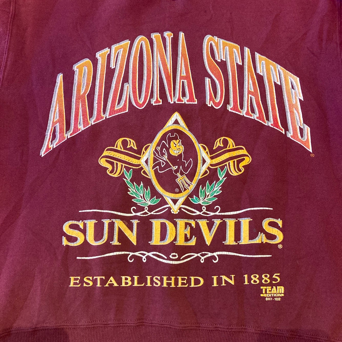 Vintage Arizona State Sun Devils Maroon Sweatshirt | Vintage Sweatshirt | Arizona State Sun Devils | Basketball Merch | Size L |SKU NPQ-2063