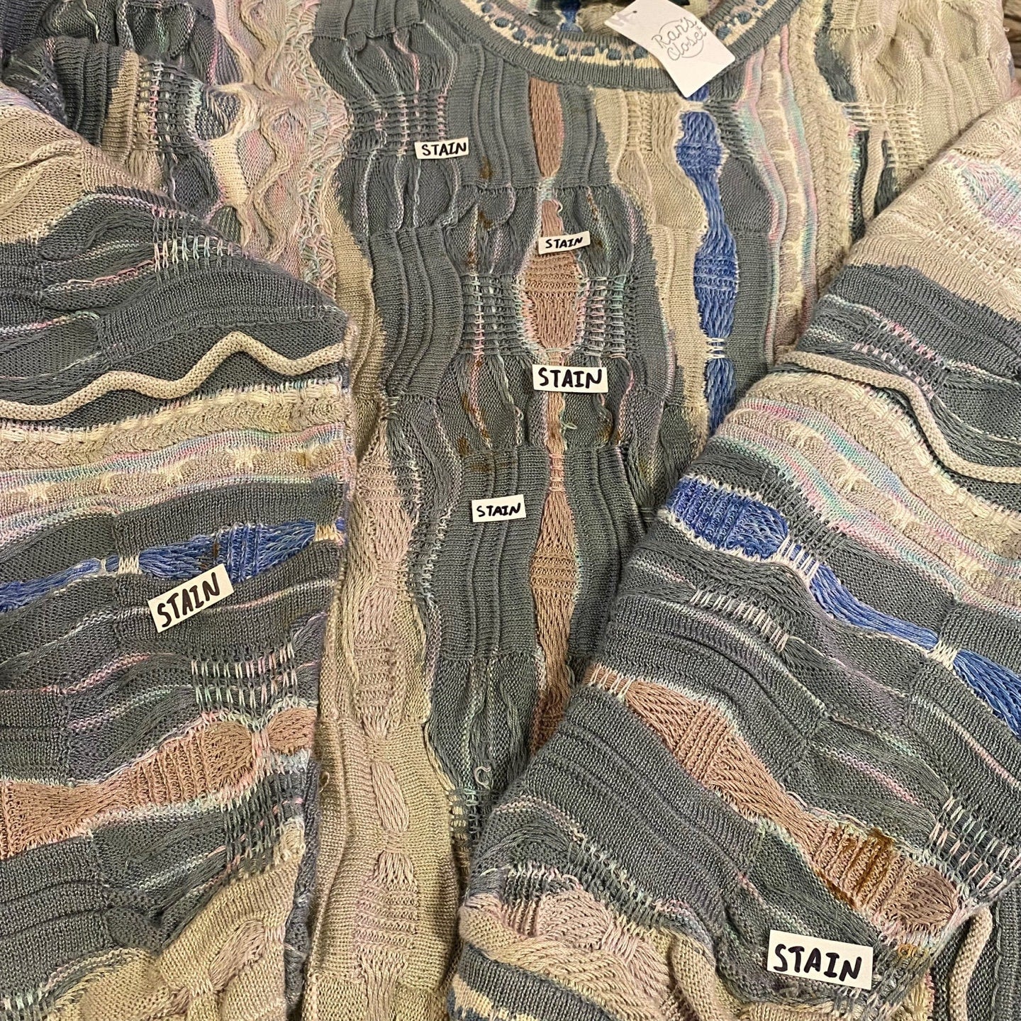 Vintage Tundra Brand Coogi Style Knit Sweater | Vintage Sweater | Light Earth Tone/Blue Tone Coogi Style Tundra Sweater | XL Size | NPQ-2079