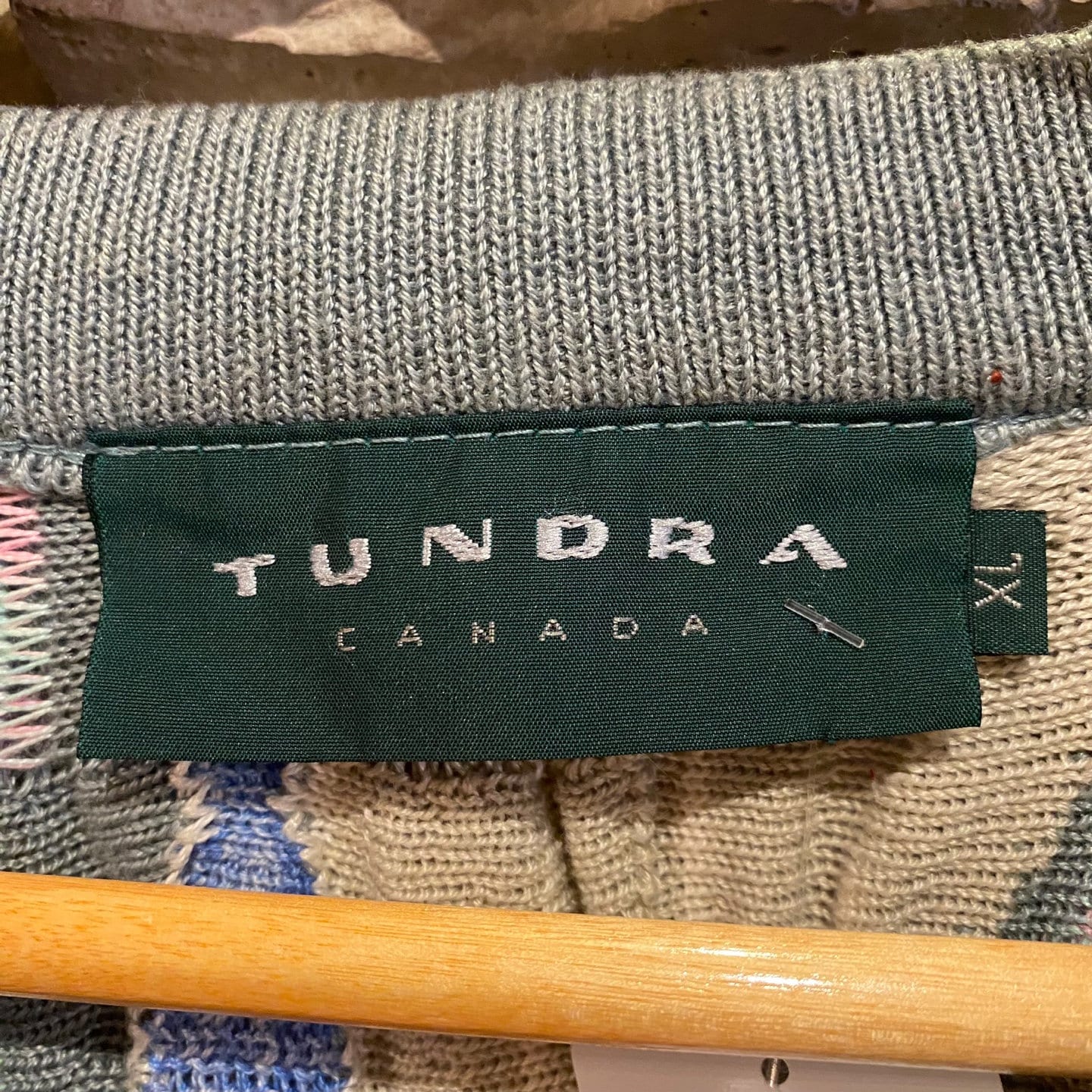 Vintage Tundra Brand Coogi Style Knit Sweater | Vintage Sweater | Light Earth Tone/Blue Tone Coogi Style Tundra Sweater | XL Size | NPQ-2079