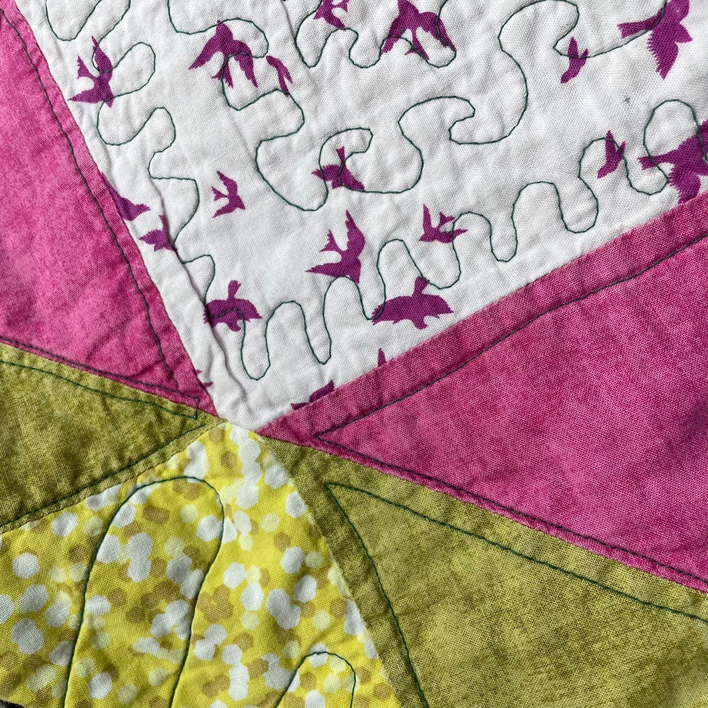 Upcycled Pink, Blue, Green Patterned Quilted Fabric Army Green Reversible Tote Bag | Upcycled | Handmade | Rans Closet Canada | SKU: RW-2