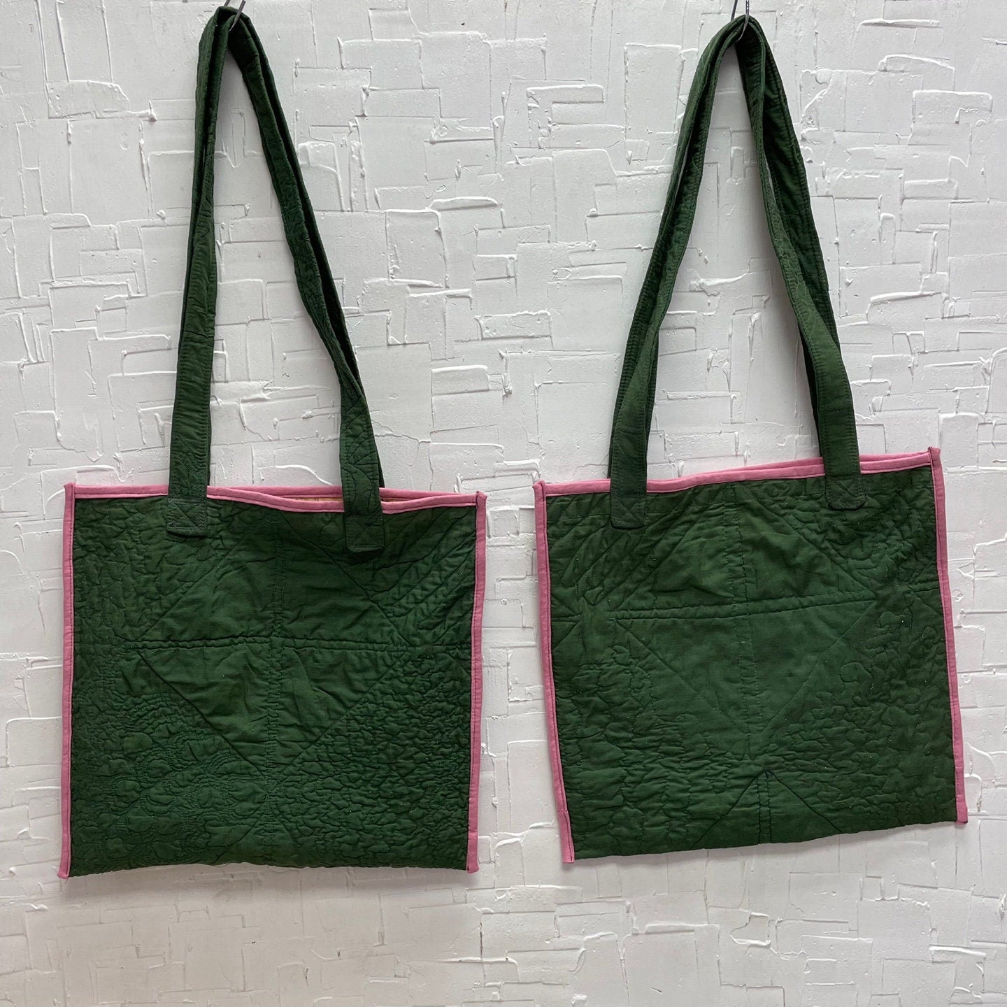 Upcycled Purple, Green, Yellow, and Brown Quilted Patterned Fabric Reversible Rectangular Tote Bag | Handmade | Rans Closet | SKU: RW-6