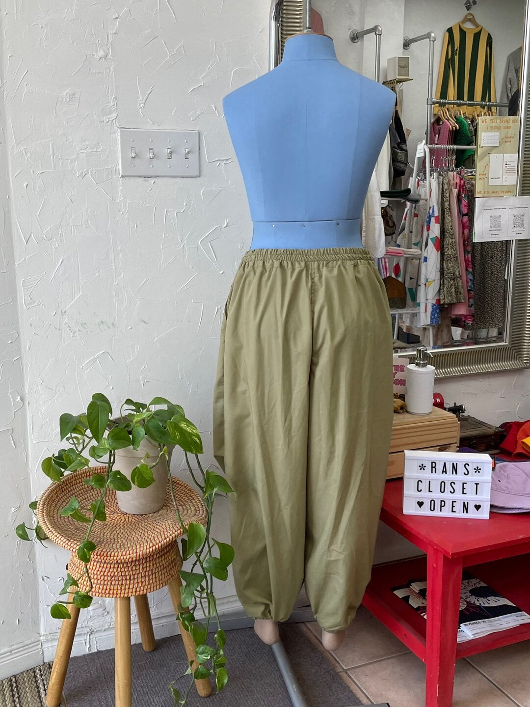 Upcycled Light Green Fabric Parachute Pants with Ankle Cinching | Reworked Vintage | Upcycled Fashion | Rans Closet Canada | SKU: RW-13
