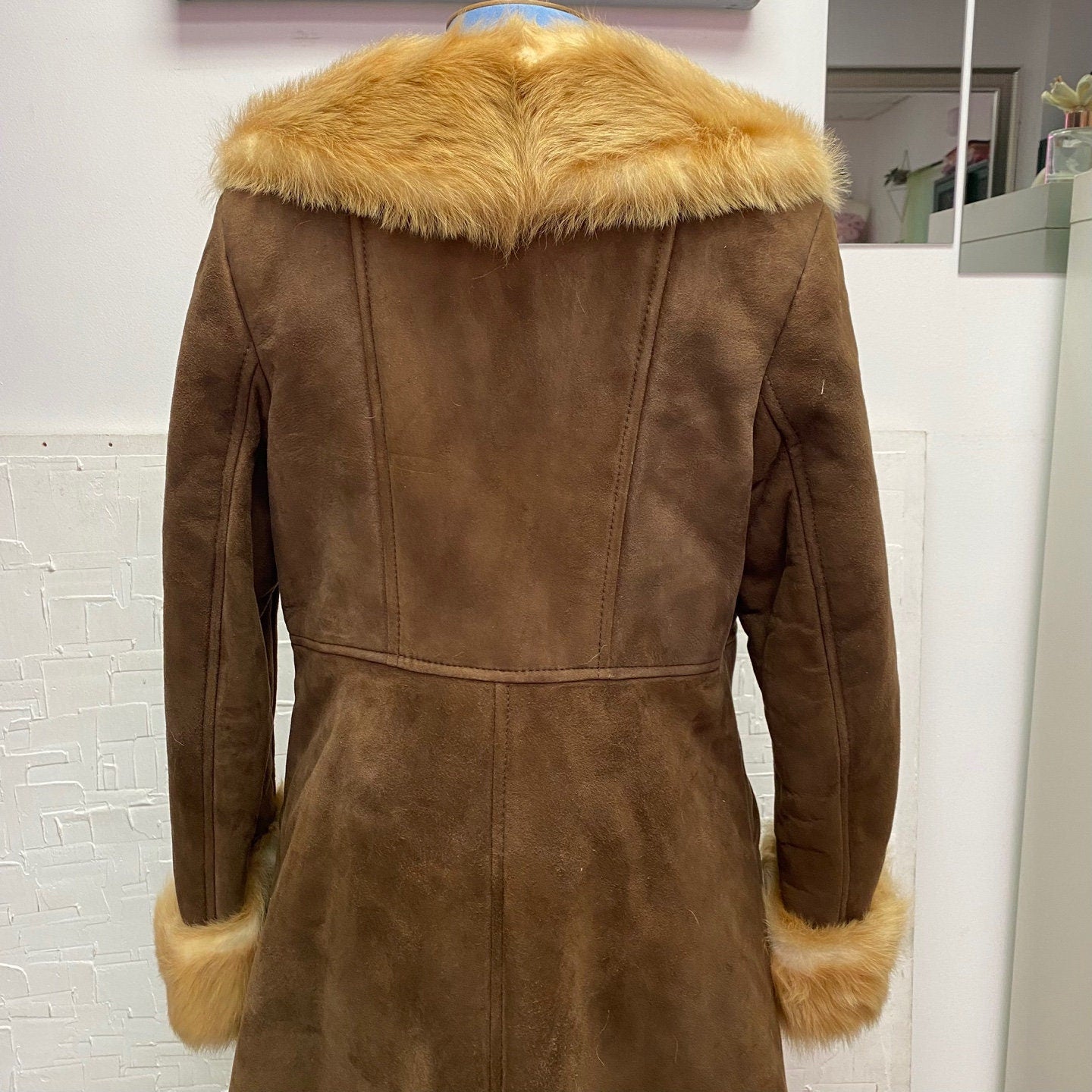 Vintage Penny Lane Style Fur Trim Leather Coat with Gold Button Closure | Vintage Coat | Penny Lane Coat | Afghan Coat | SKU M- 2003 |