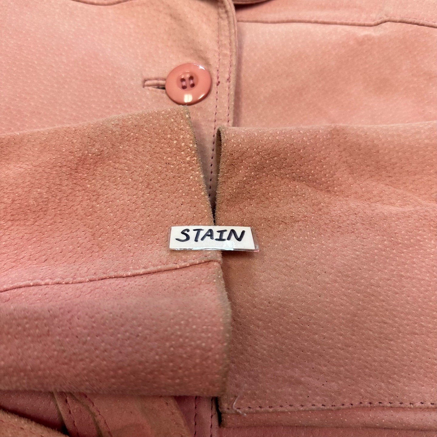 Vintage Pink Leather Suede Blazer with Belt Detail, Button Up Closure and Lapel Collar | Vintage Leather Blazer | Size M | SKU ST-2048 |