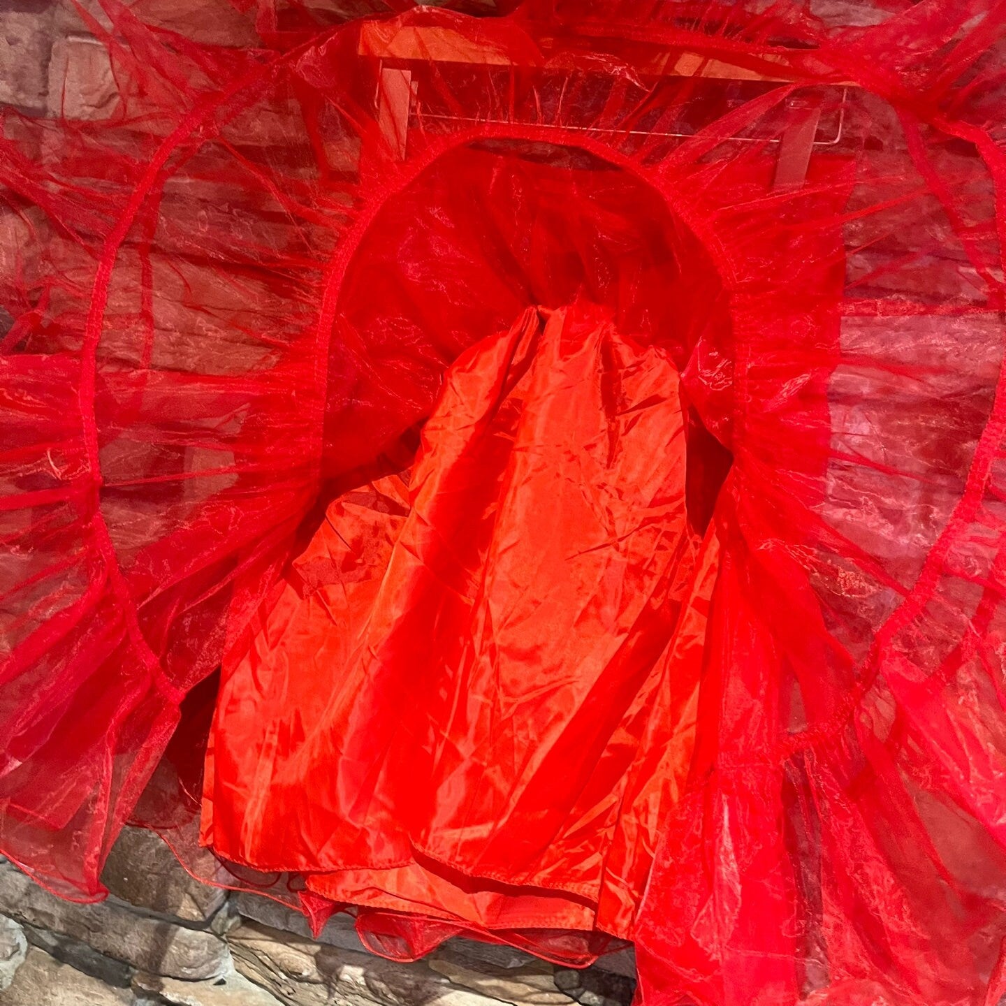 Red Double Layer Petticoat Skirt | Tutu Skirt | Tiered Skirt | Puffy Skirt | Crinoline Skirt | Sheer Skirt | Women's Size M | SKU:STQ-3236