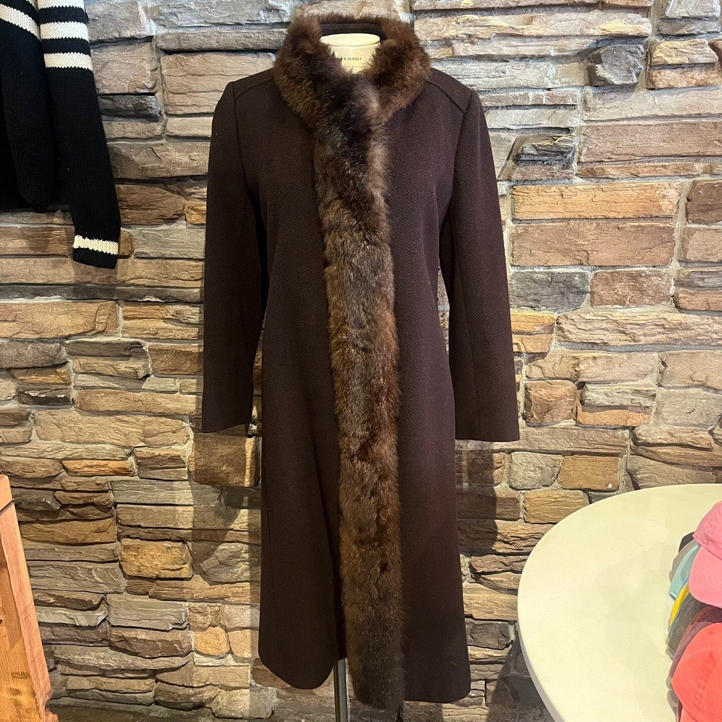 Vintage Jacob Crowley Wool Blend Trench Coat With Faux Fur Trim