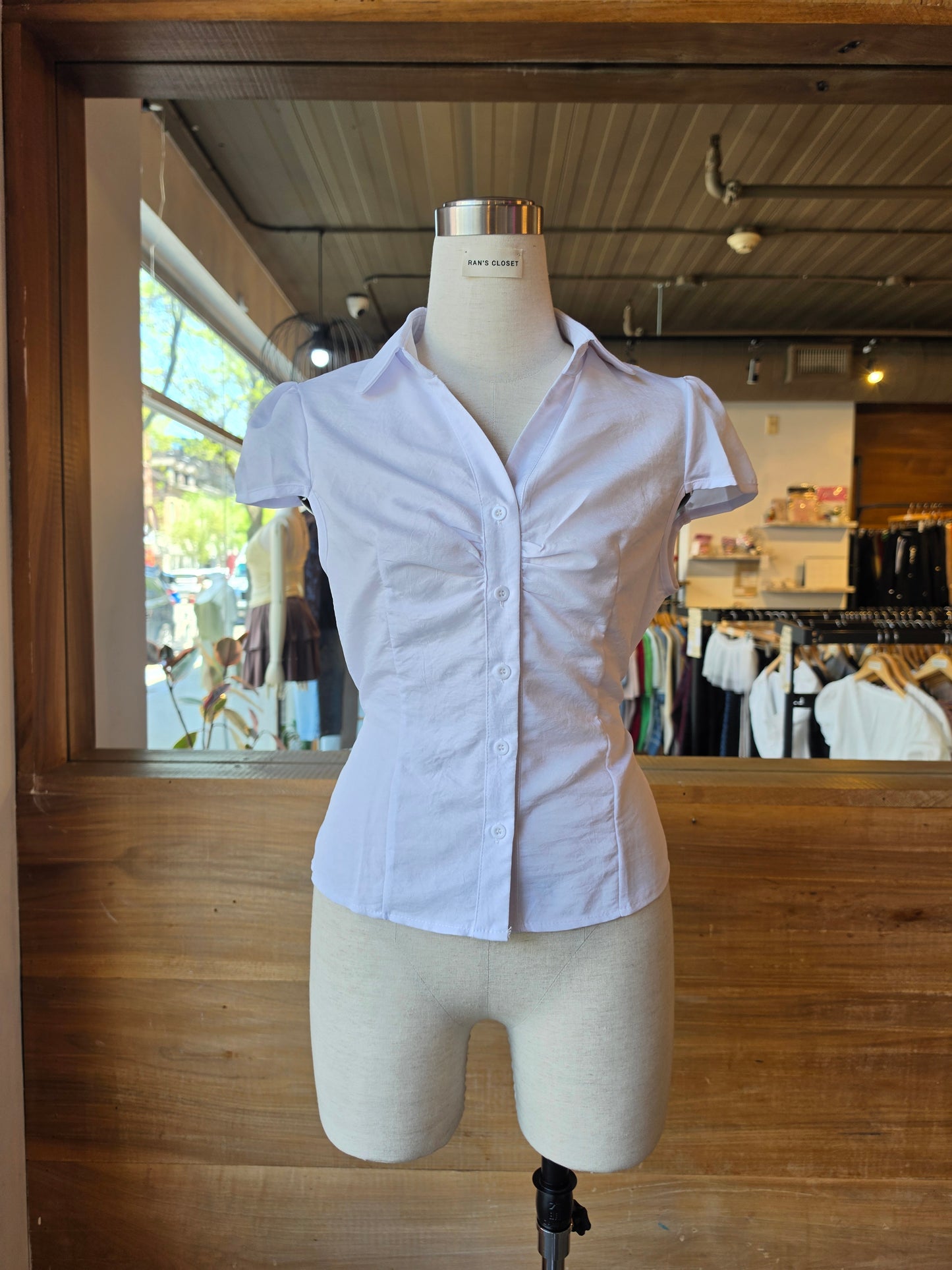 Market Stroll Ruched Tie-Back Blouse
