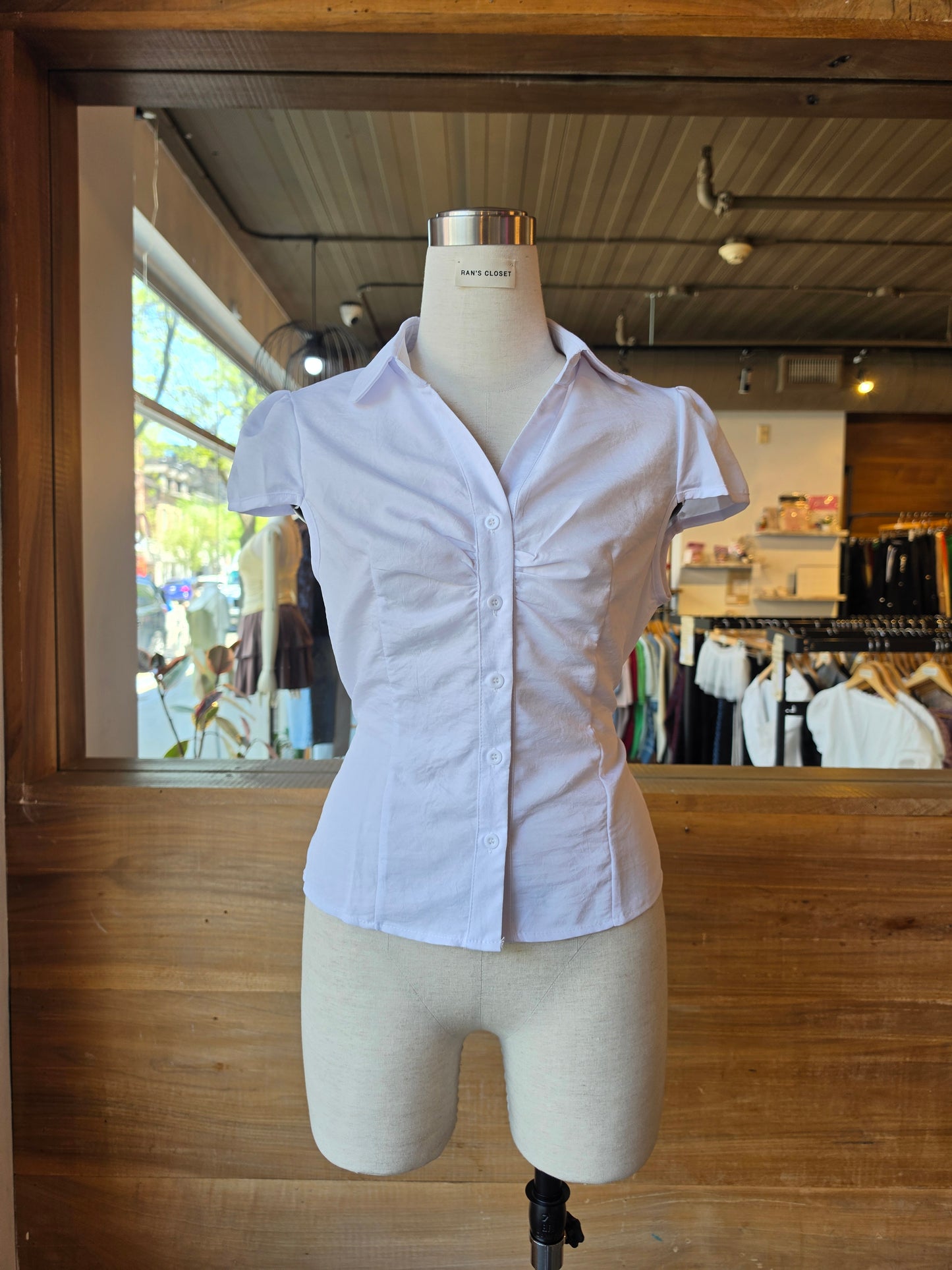 Market Stroll Ruched Tie-Back Blouse
