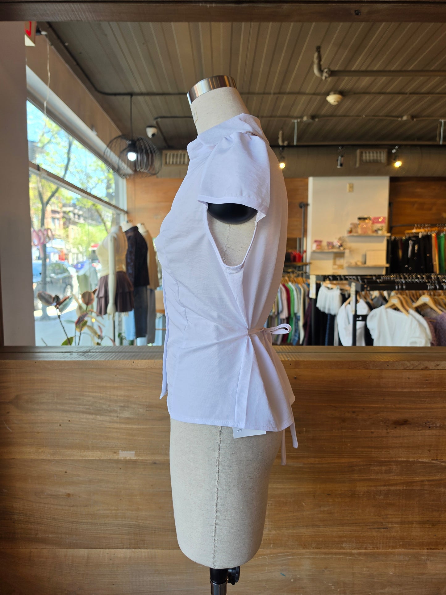 Market Stroll Ruched Tie-Back Blouse