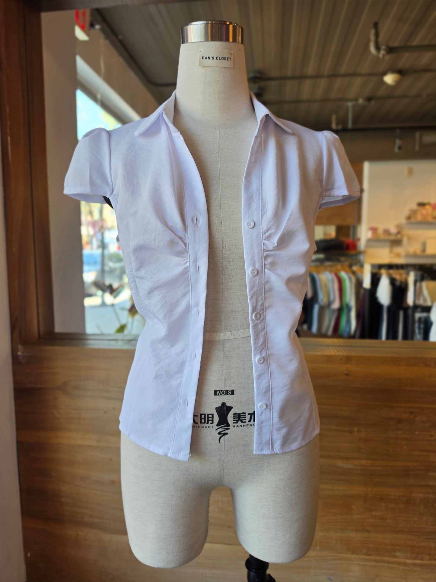 Market Stroll Ruched Tie-Back Blouse