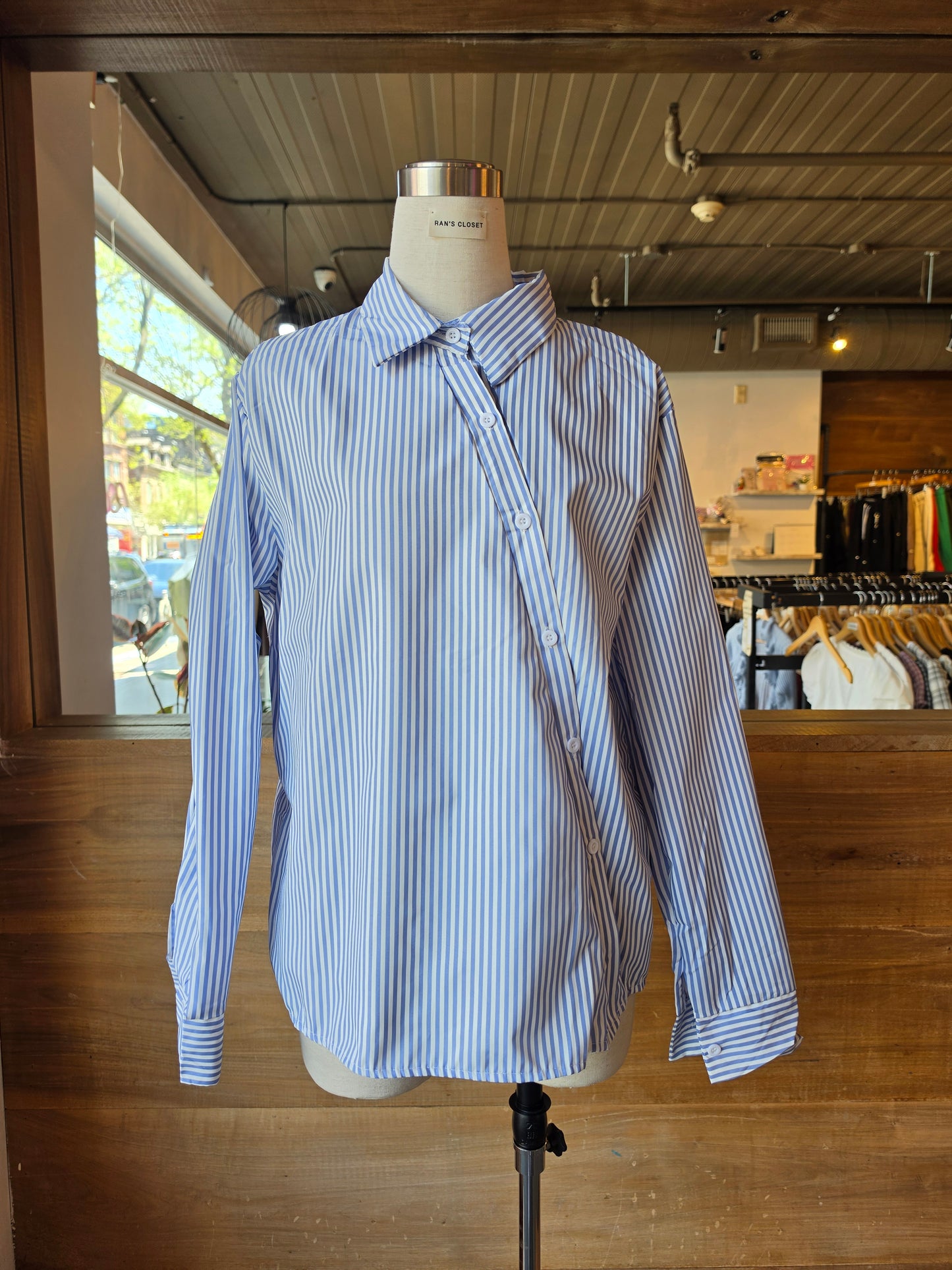 Editor Asymmetrical Striped Button-Up
