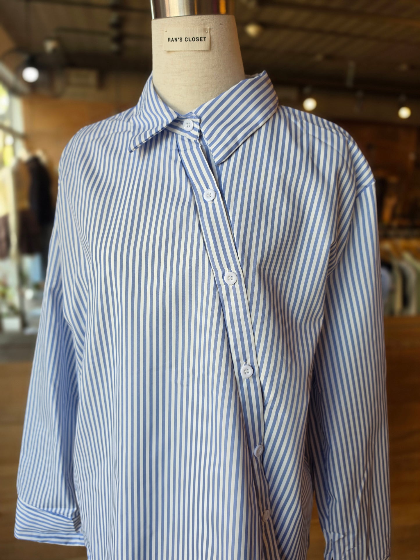 Editor Asymmetrical Striped Button-Up